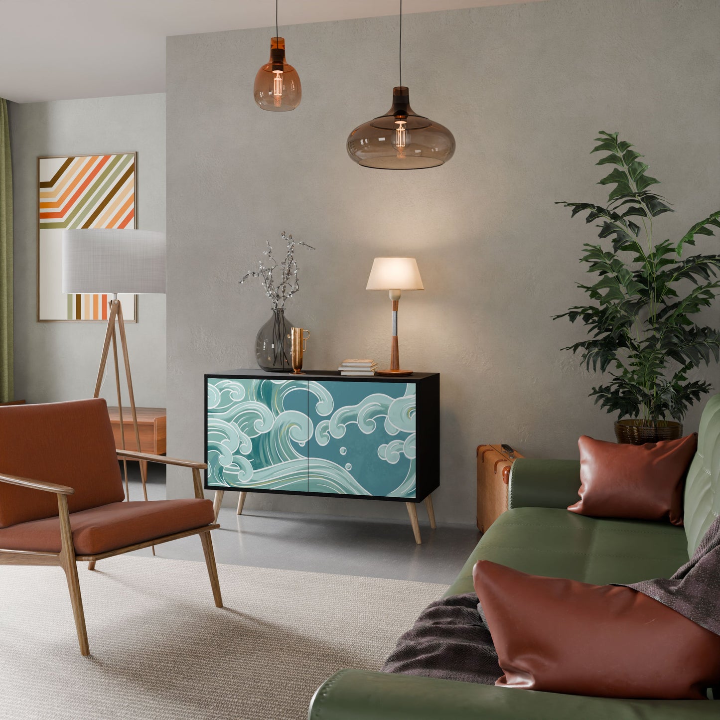 Credenza a 2 ante ASIAN SWAY in finitura nera