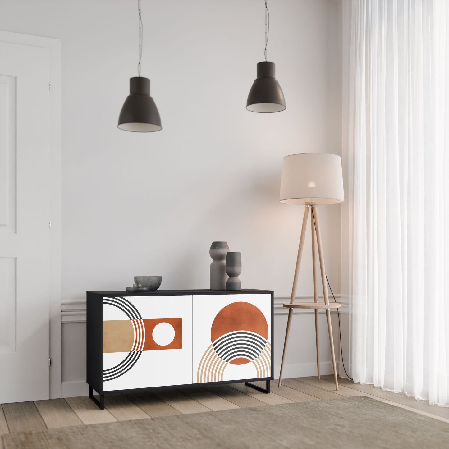 Credenza CIRCLE RHYTM a 2 ante in finitura nera