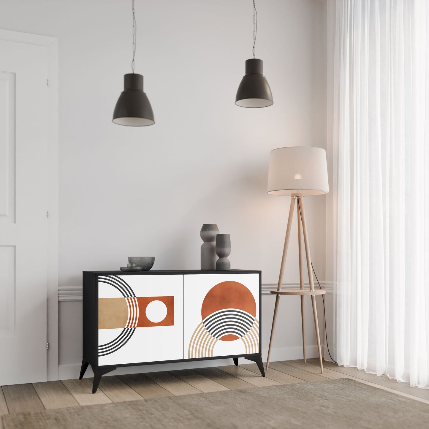 Credenza CIRCLE RHYTM a 2 ante in finitura nera
