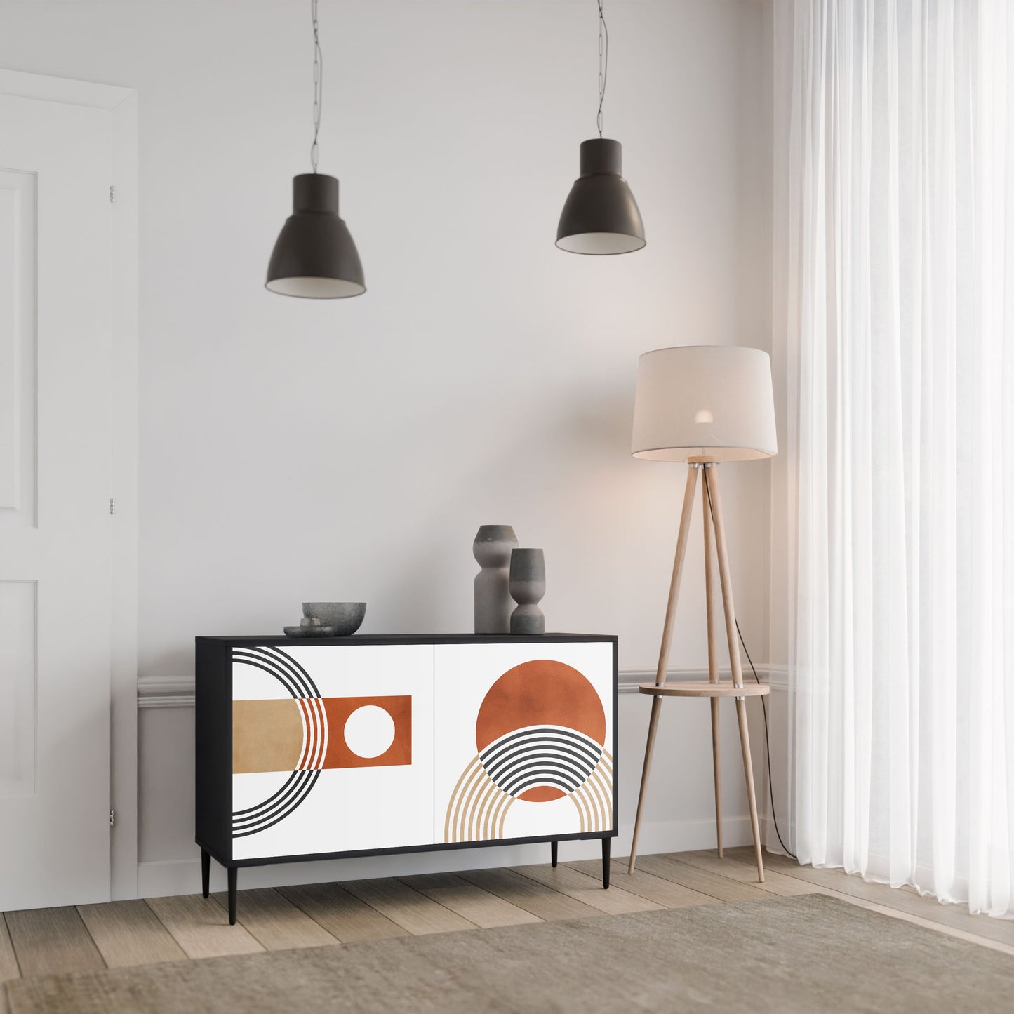 Credenza CIRCLE RHYTM a 2 ante in finitura nera