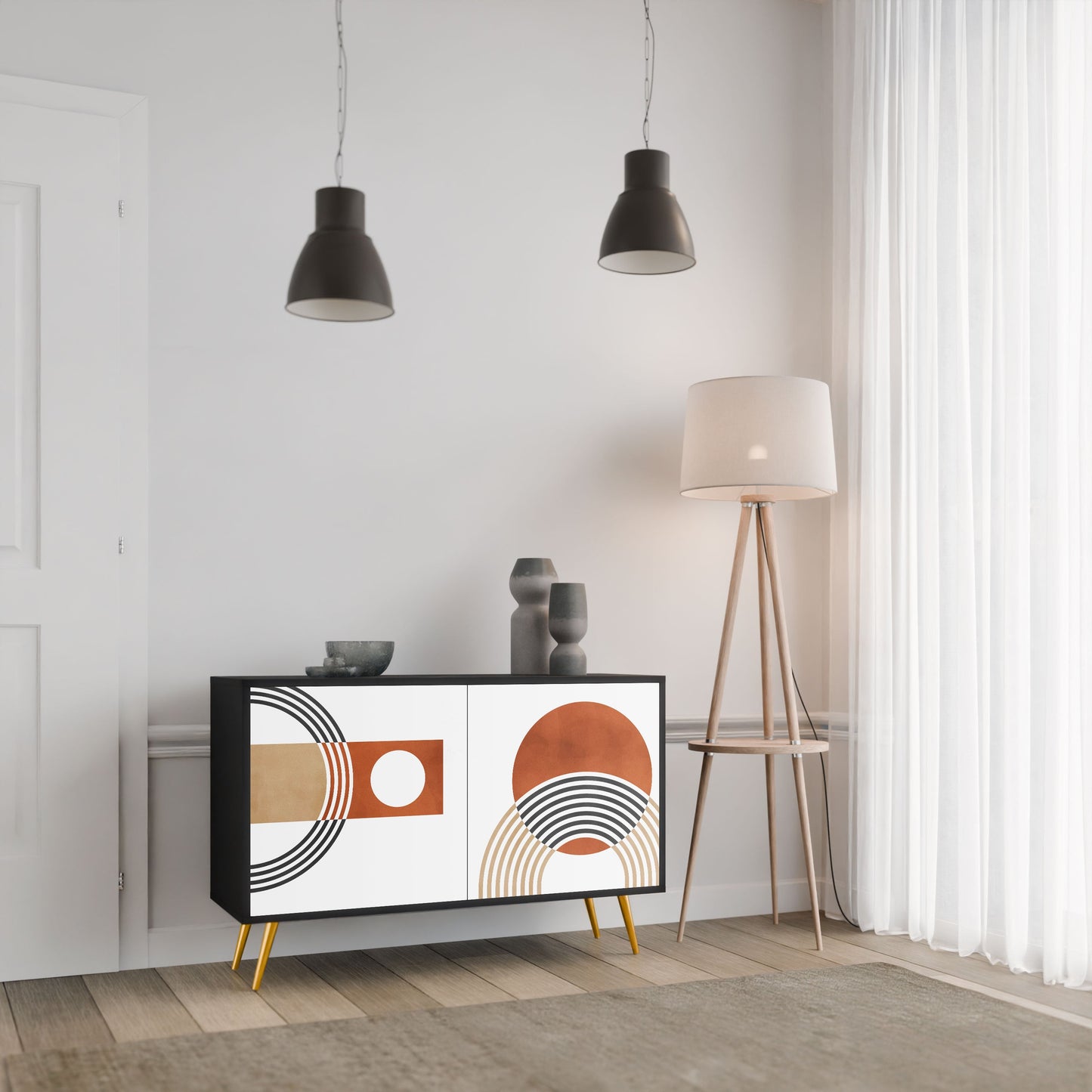 Credenza CIRCLE RHYTM a 2 ante in finitura nera
