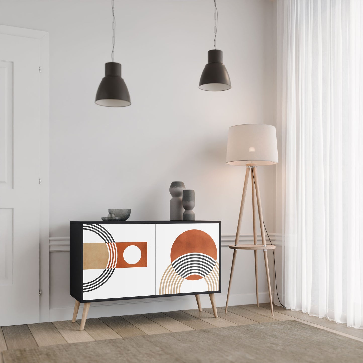 Credenza CIRCLE RHYTM a 2 ante in finitura nera