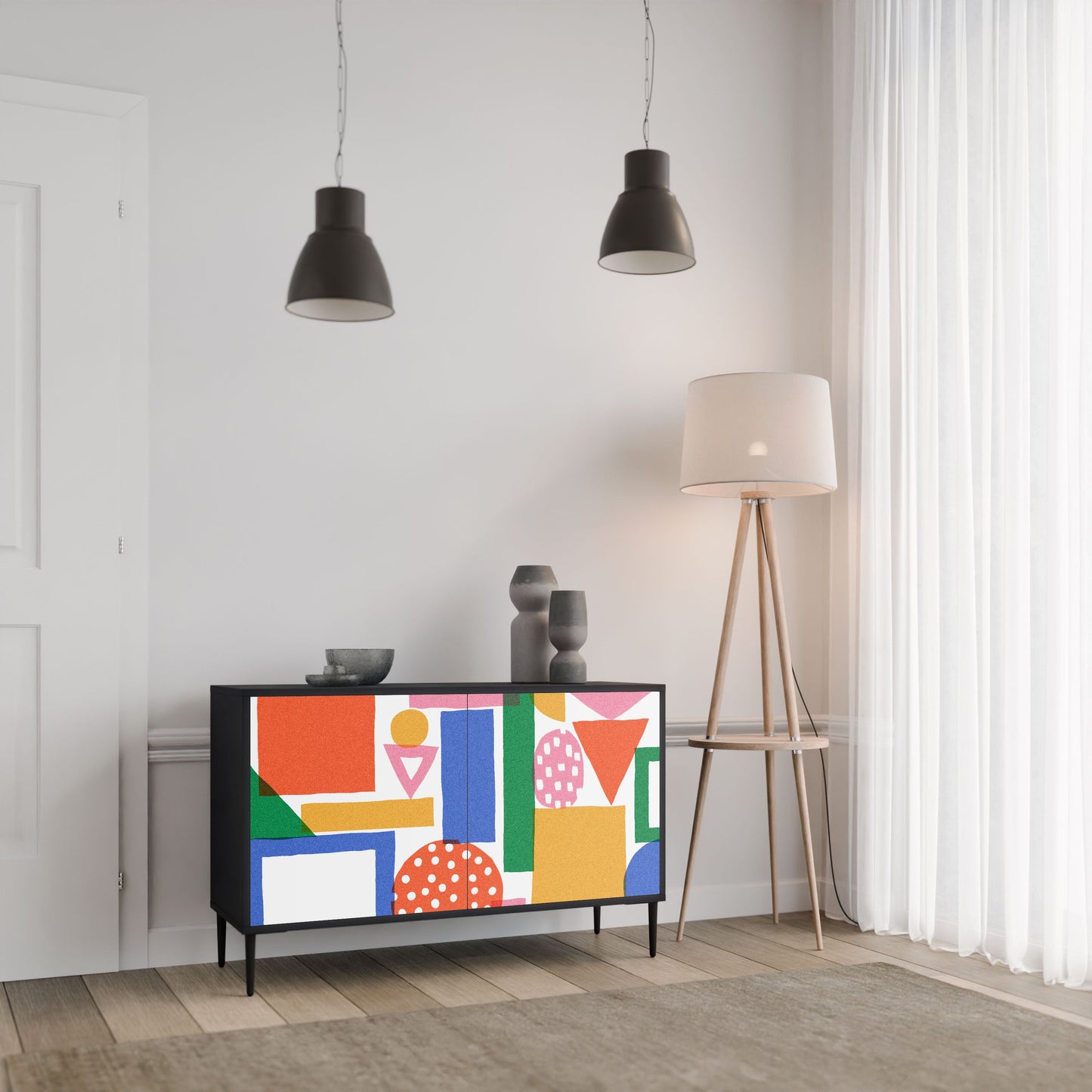 Credenza a 2 ante GEOMETRIC GLIMMER in finitura nera