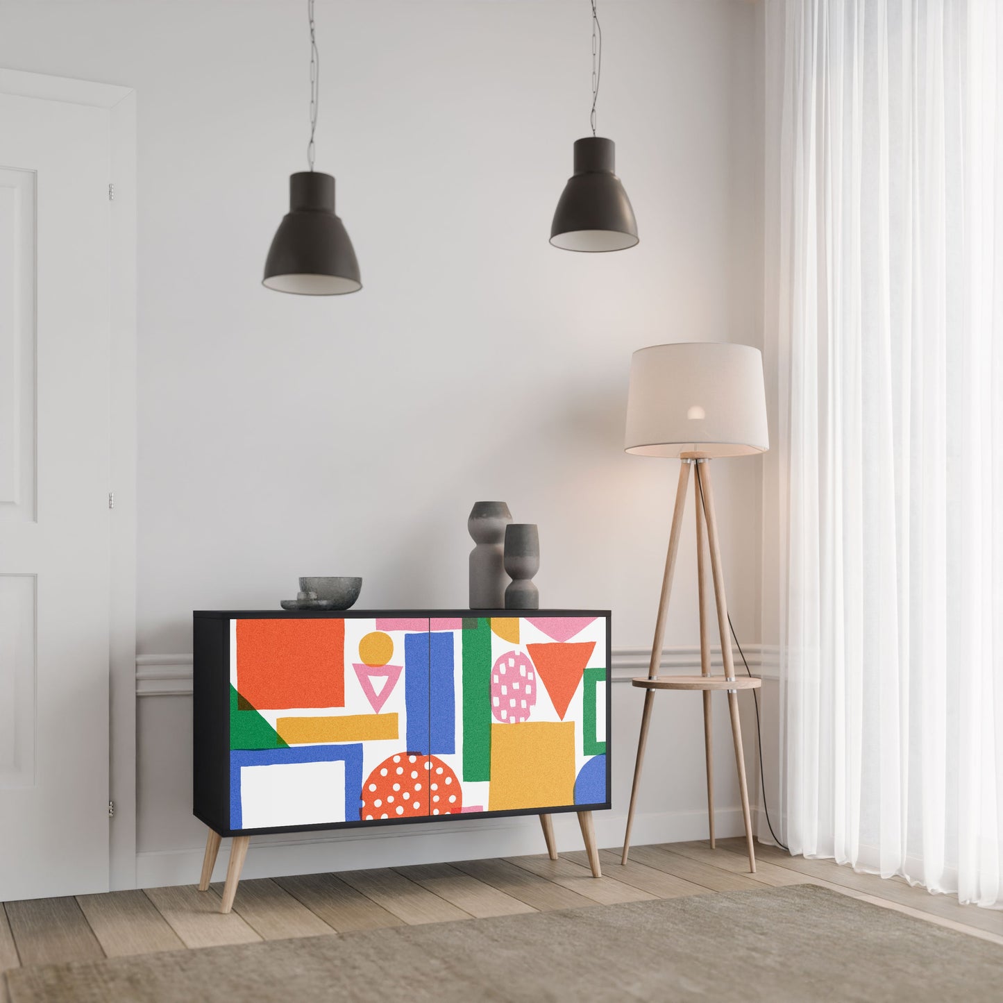 Credenza a 2 ante GEOMETRIC GLIMMER in finitura nera