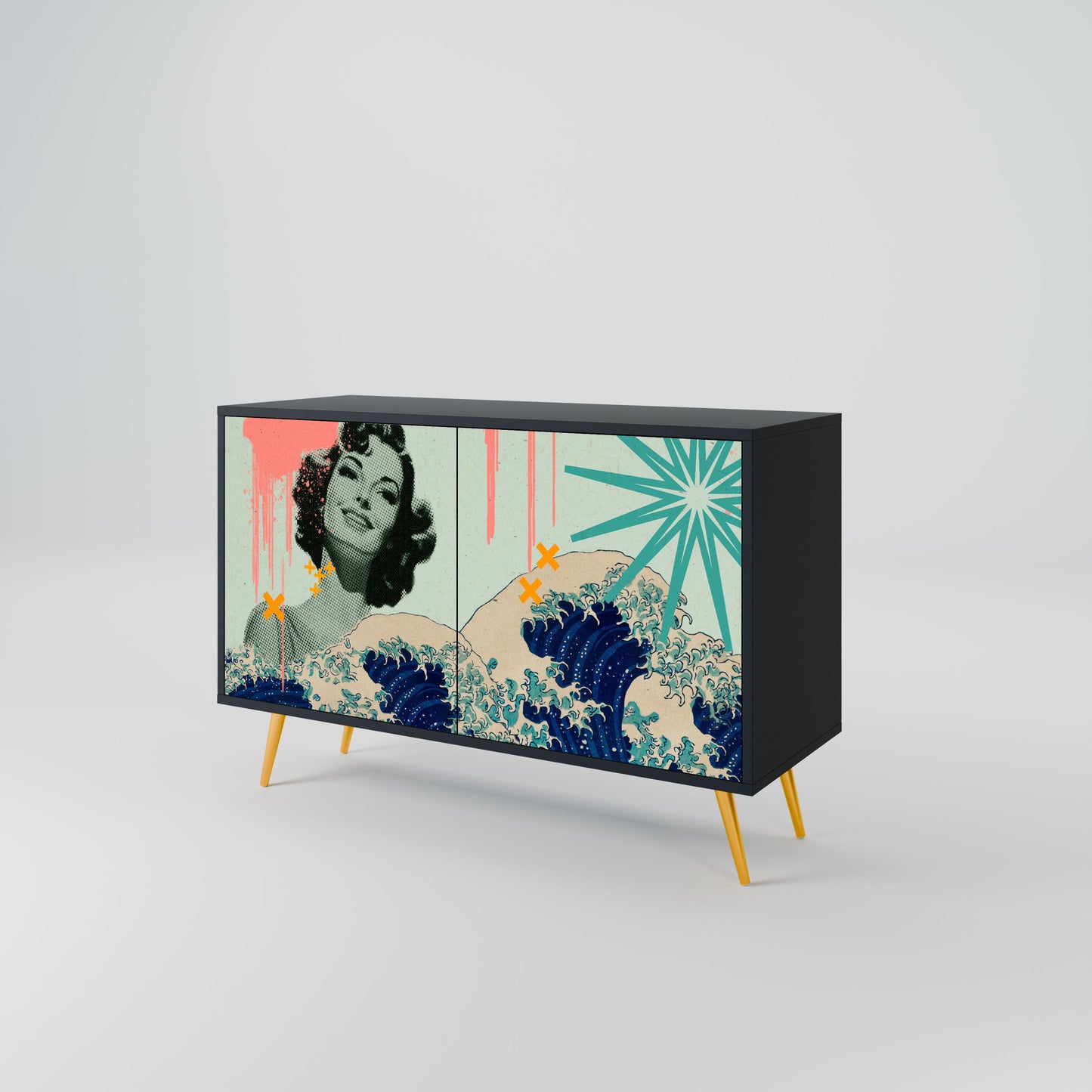 Credenza a 2 ante KANAGAWA BEAUTY in finitura nera