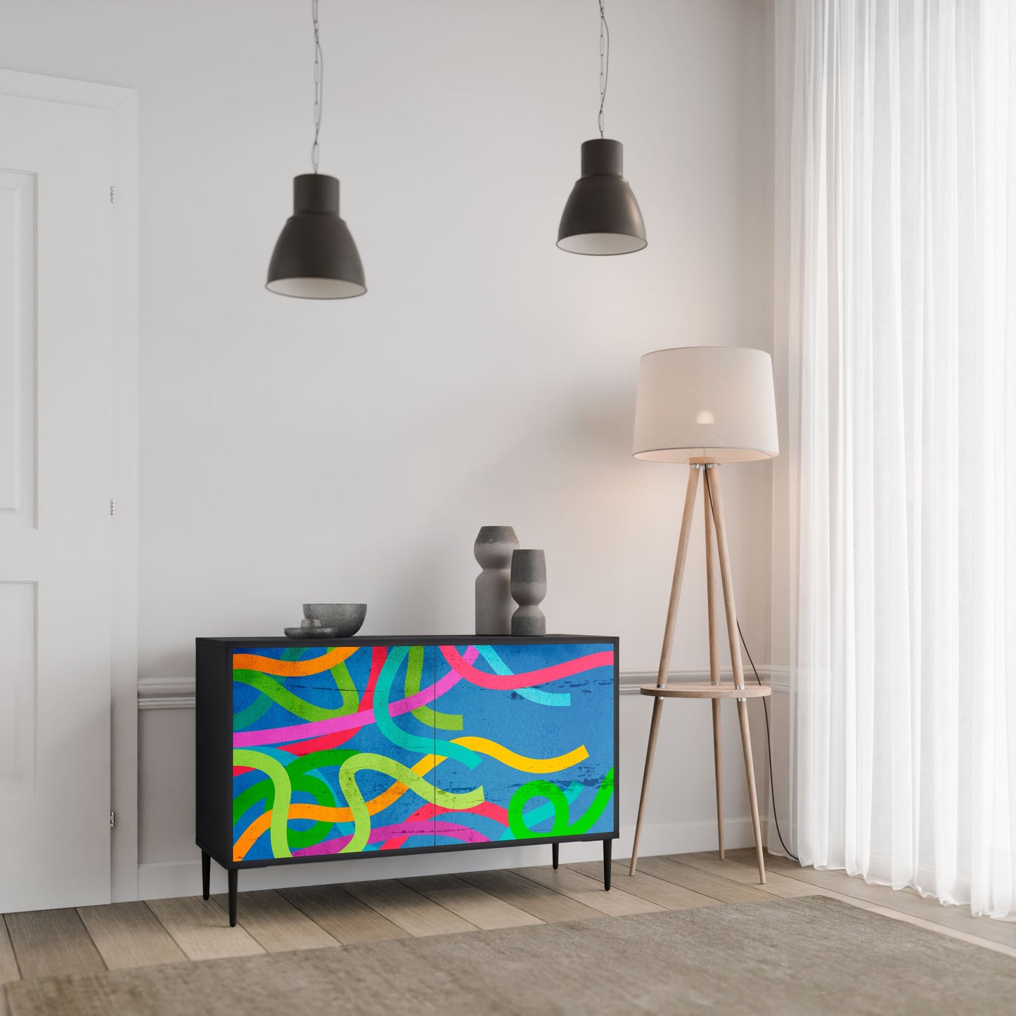 Credenza STREAMER TANGLE a 2 ante in finitura nera