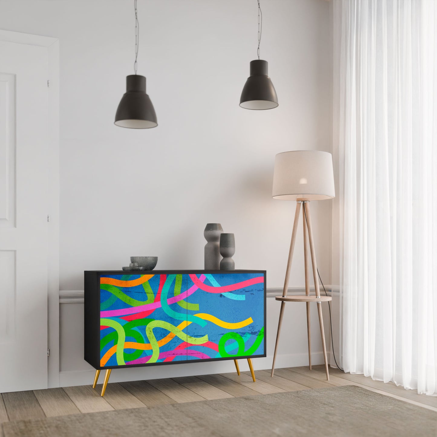 Credenza STREAMER TANGLE a 2 ante in finitura nera