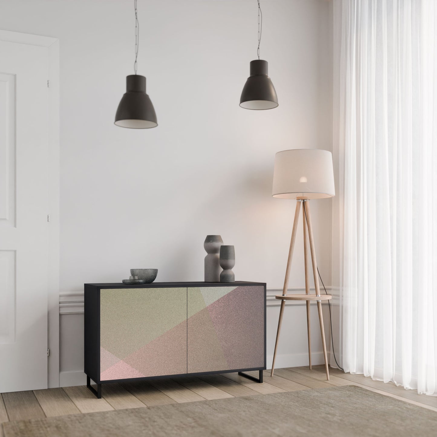 Credenza a 2 ante BEIGE GEOMETRY in finitura nera