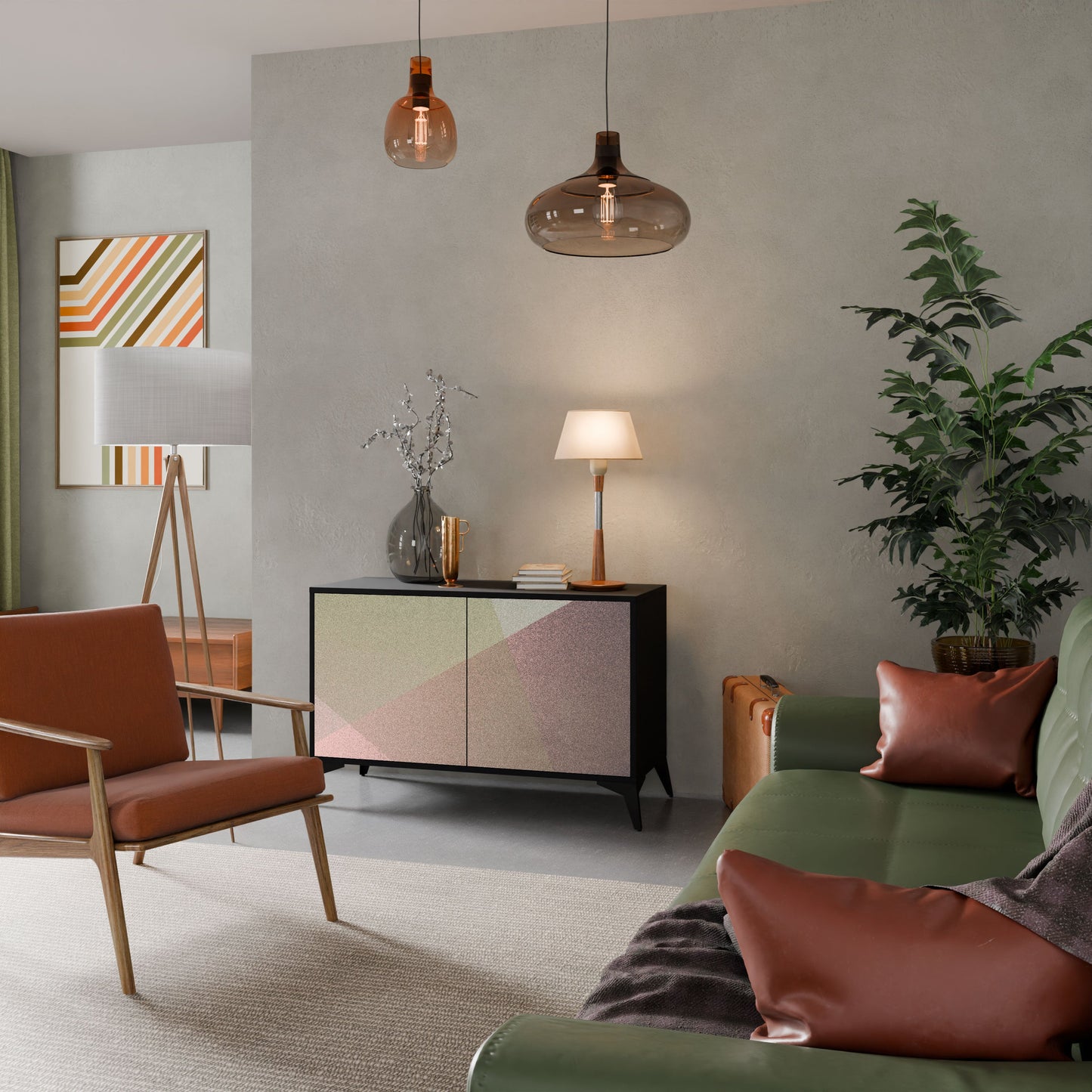 Credenza a 2 ante BEIGE GEOMETRY in finitura nera