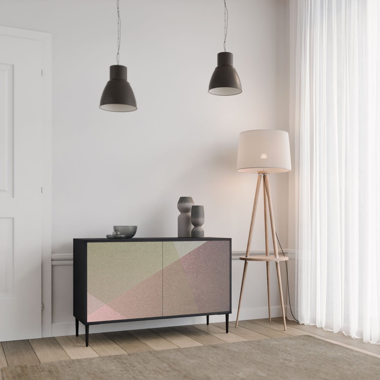 Credenza a 2 ante BEIGE GEOMETRY in finitura nera