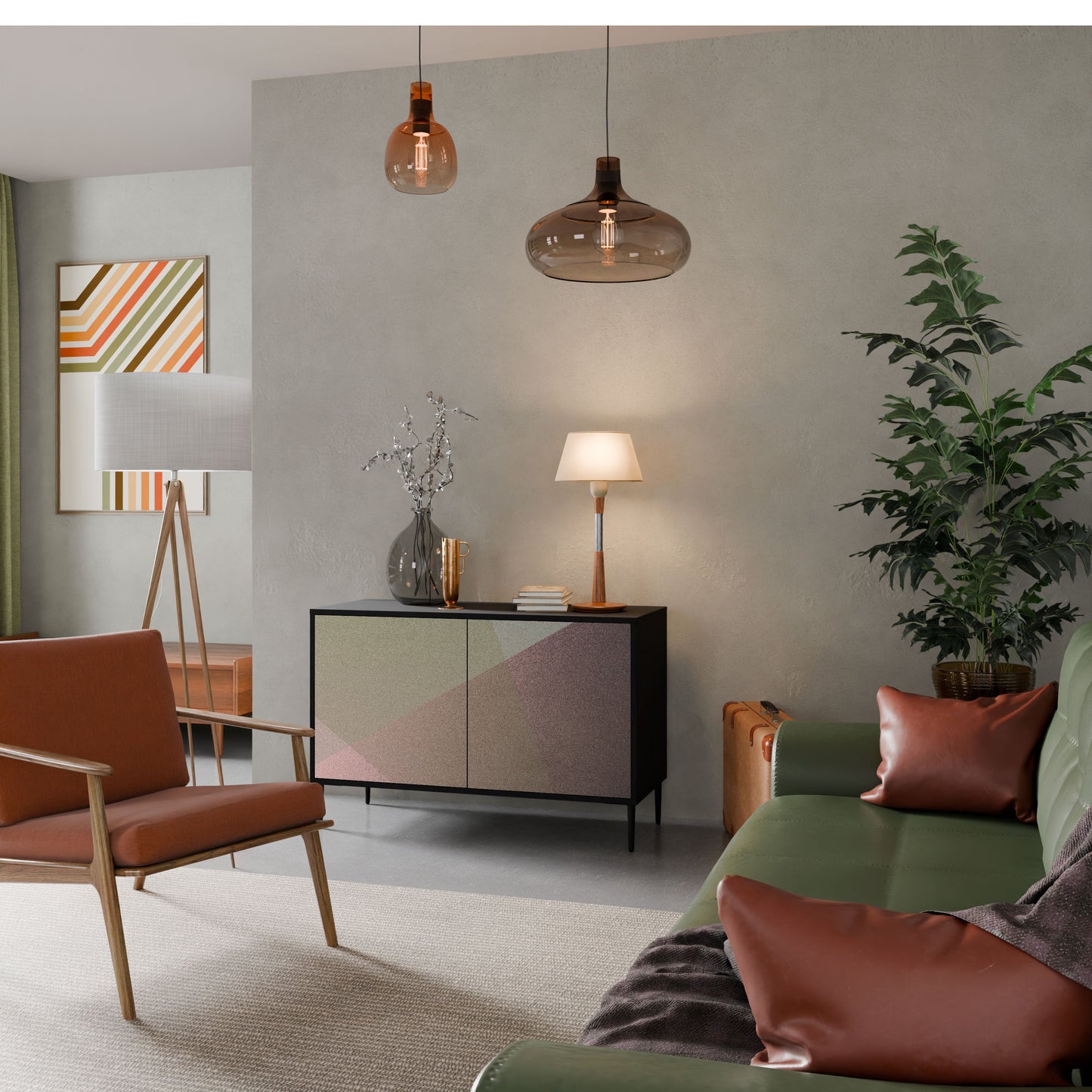 Credenza a 2 ante BEIGE GEOMETRY in finitura nera