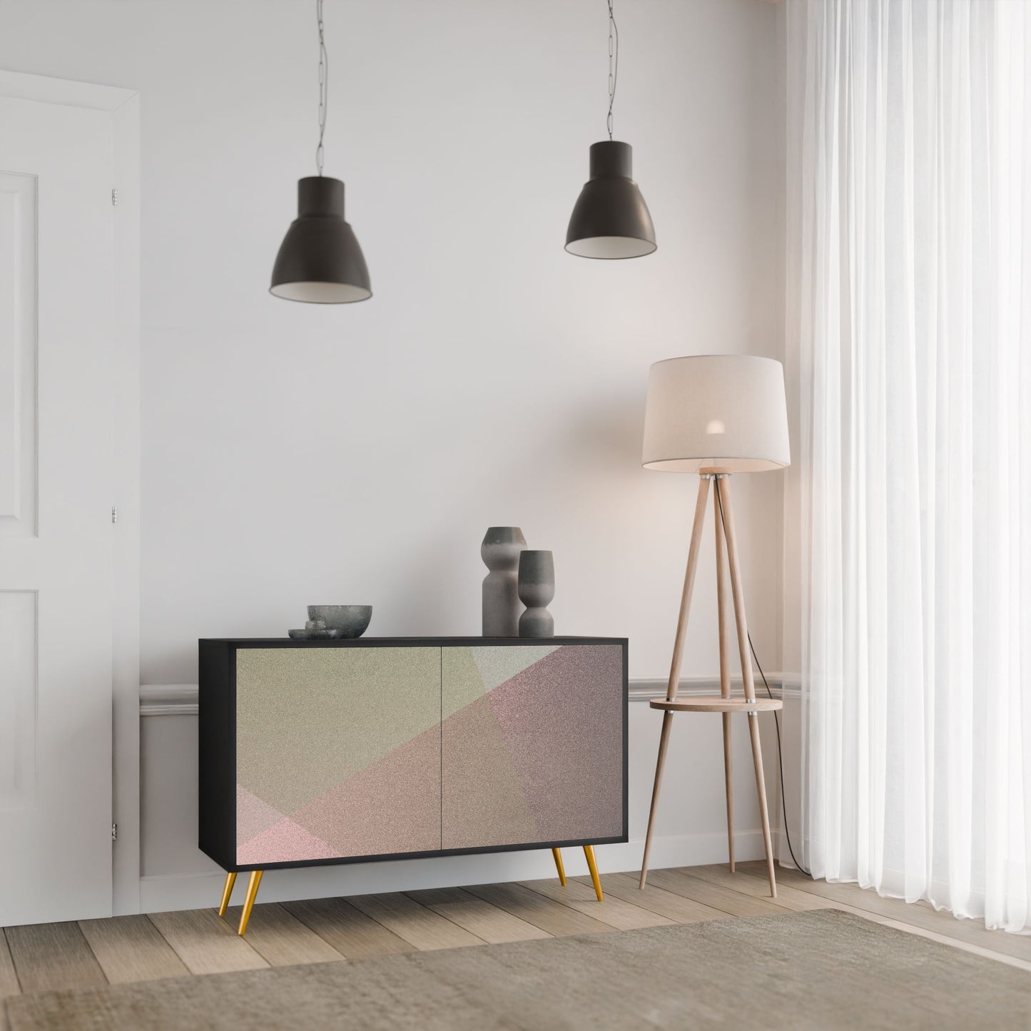 Credenza a 2 ante BEIGE GEOMETRY in finitura nera