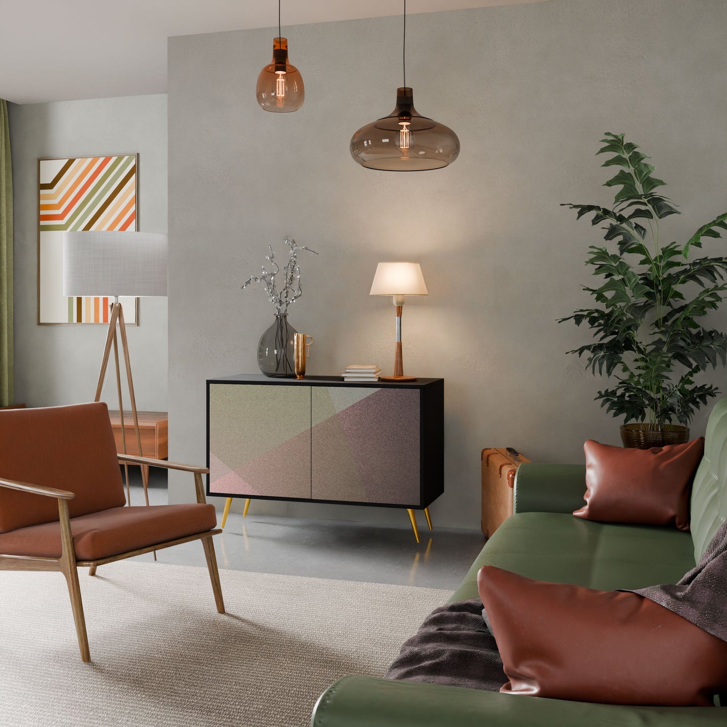 Credenza a 2 ante BEIGE GEOMETRY in finitura nera