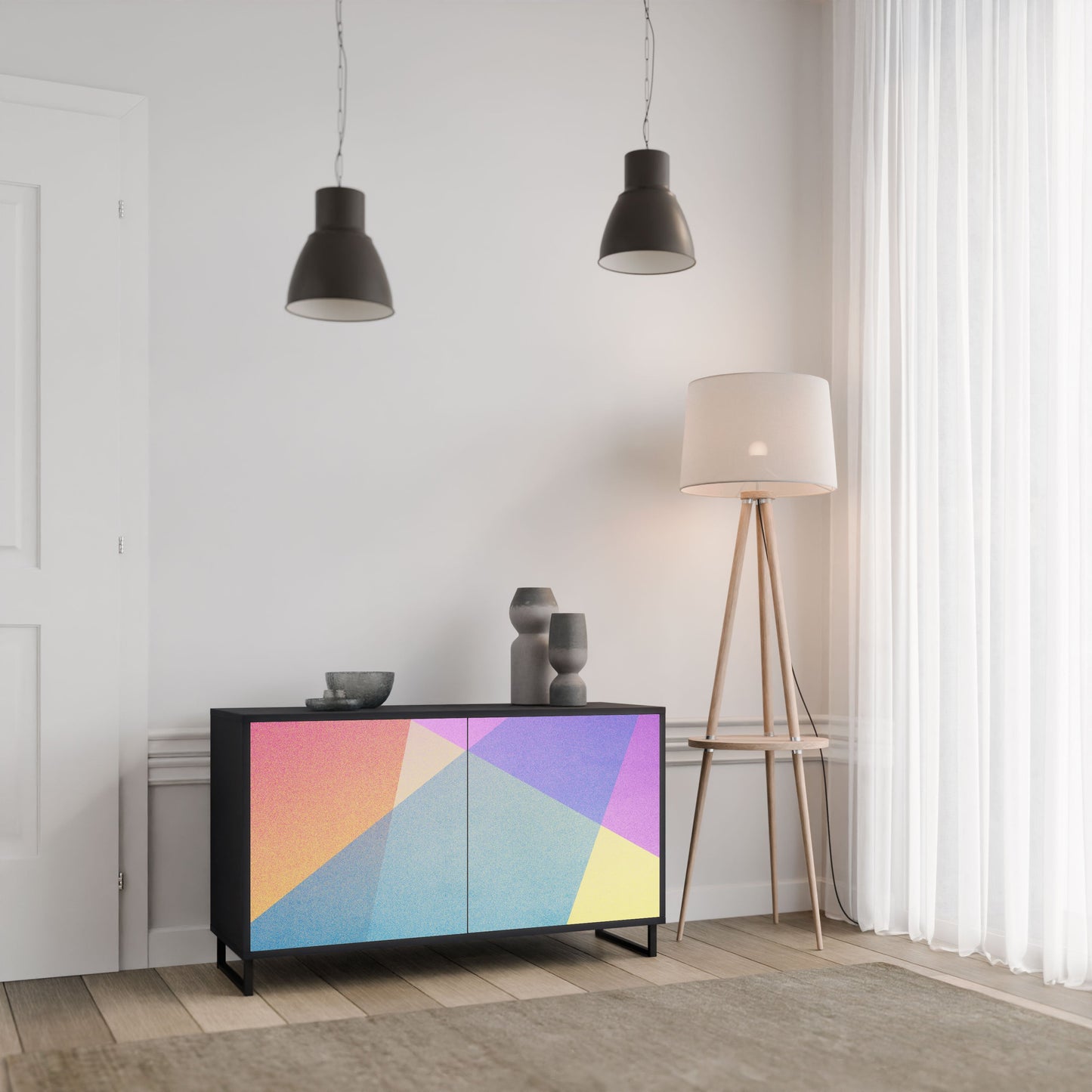 Credenza a 2 ante BRIGHT GEOMETRY in finitura nera
