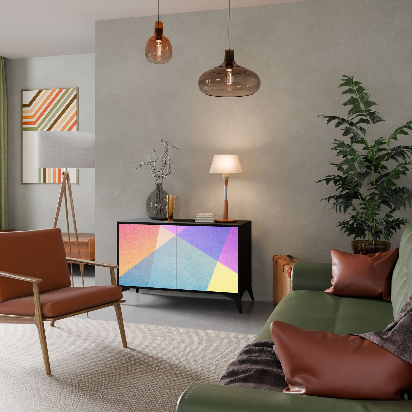 Credenza a 2 ante BRIGHT GEOMETRY in finitura nera