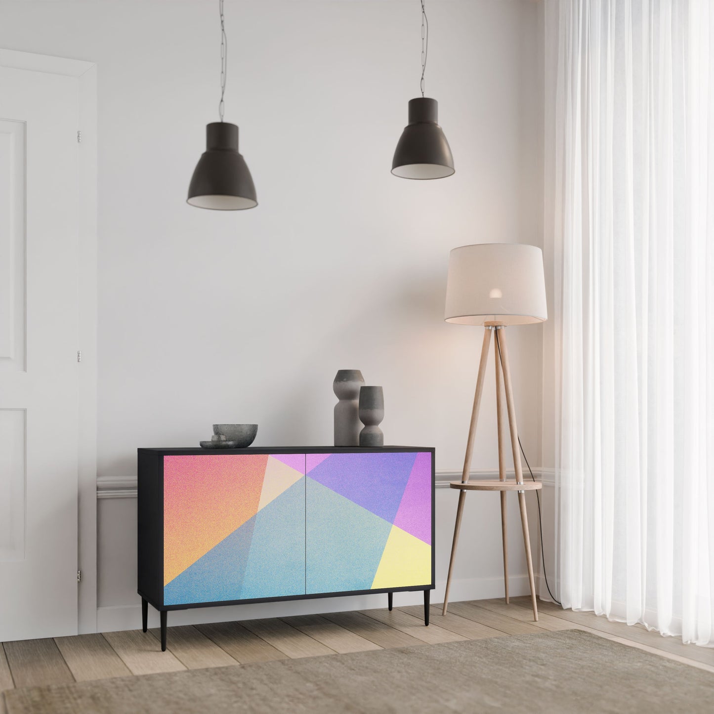 Credenza a 2 ante BRIGHT GEOMETRY in finitura nera