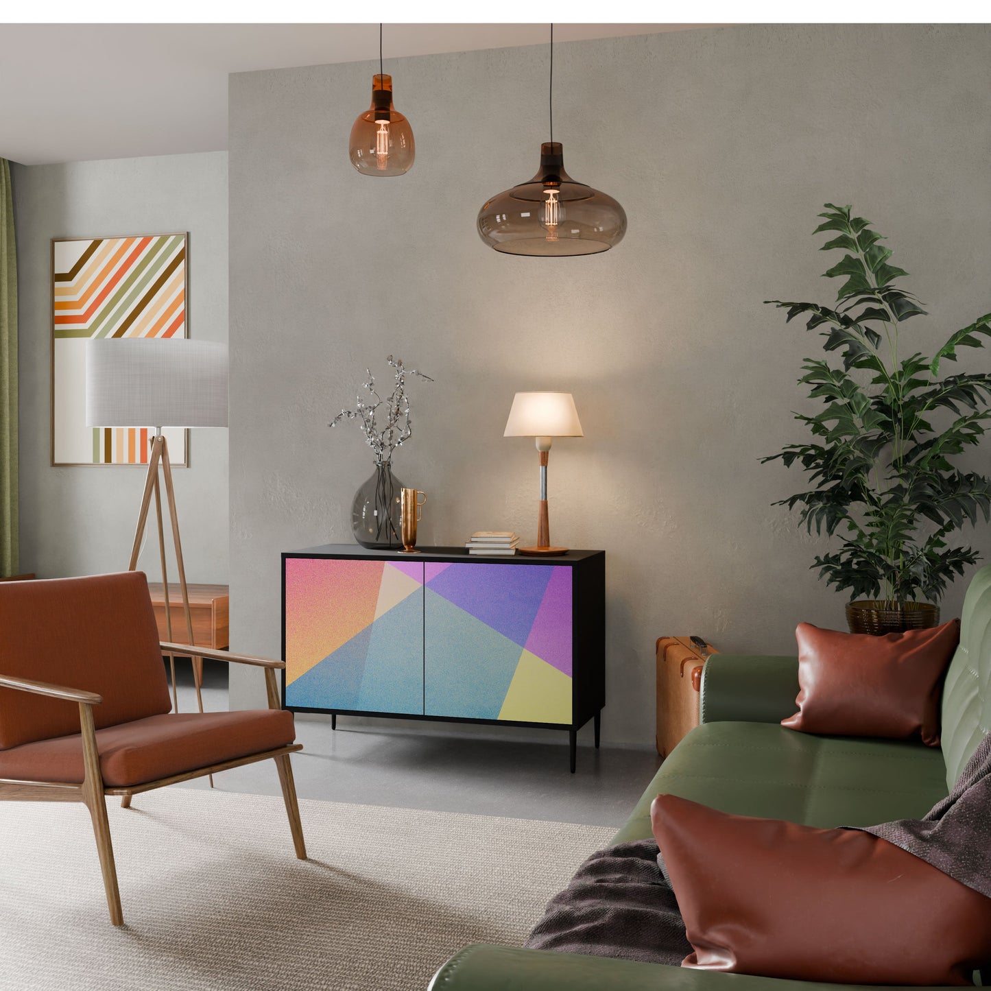 Credenza a 2 ante BRIGHT GEOMETRY in finitura nera