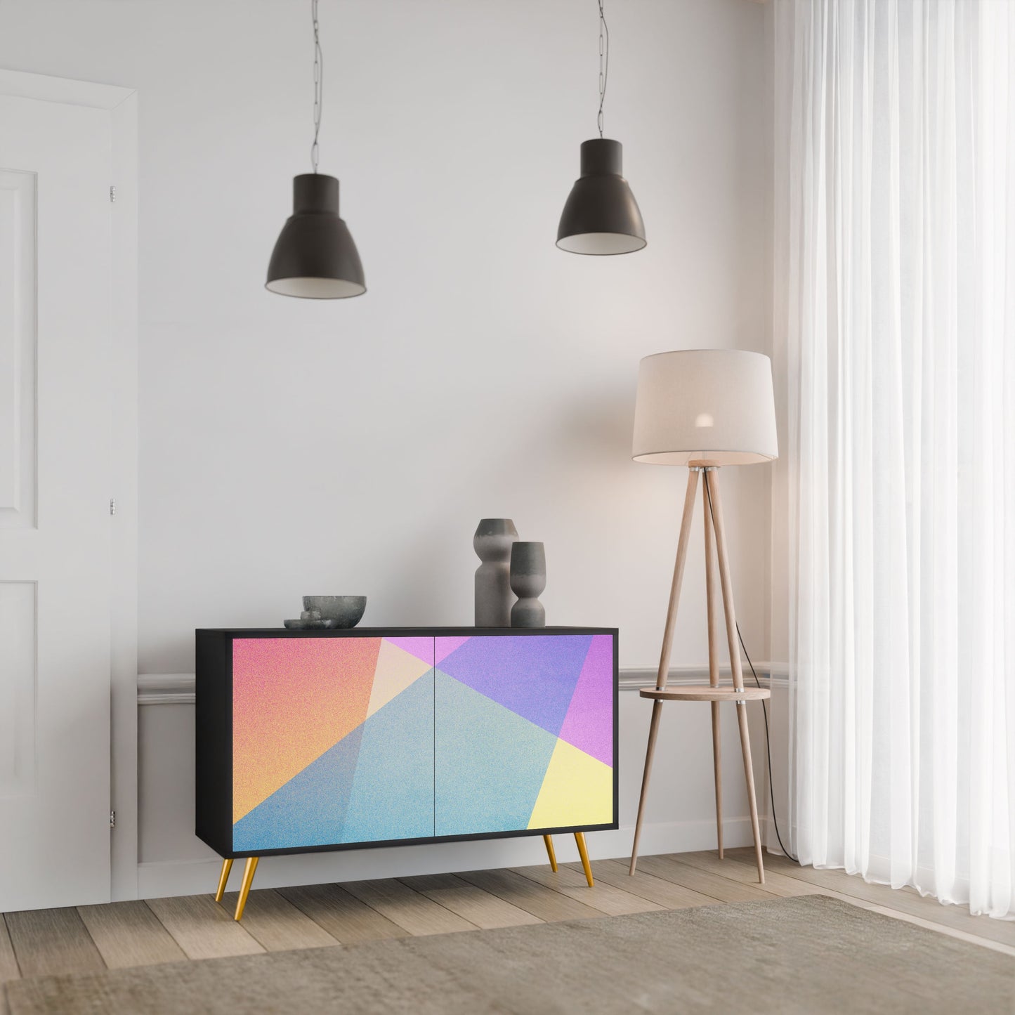 Credenza a 2 ante BRIGHT GEOMETRY in finitura nera