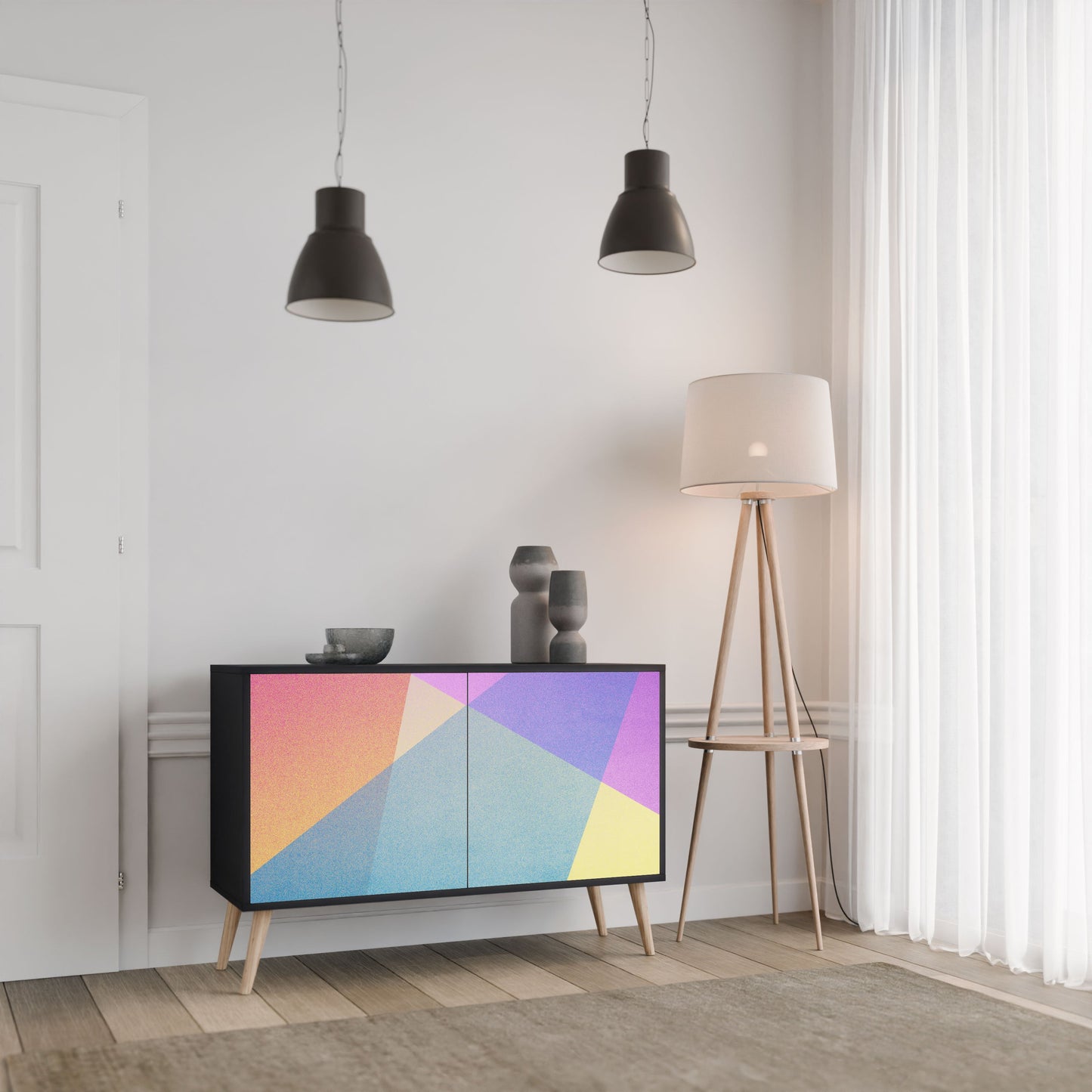 Credenza a 2 ante BRIGHT GEOMETRY in finitura nera
