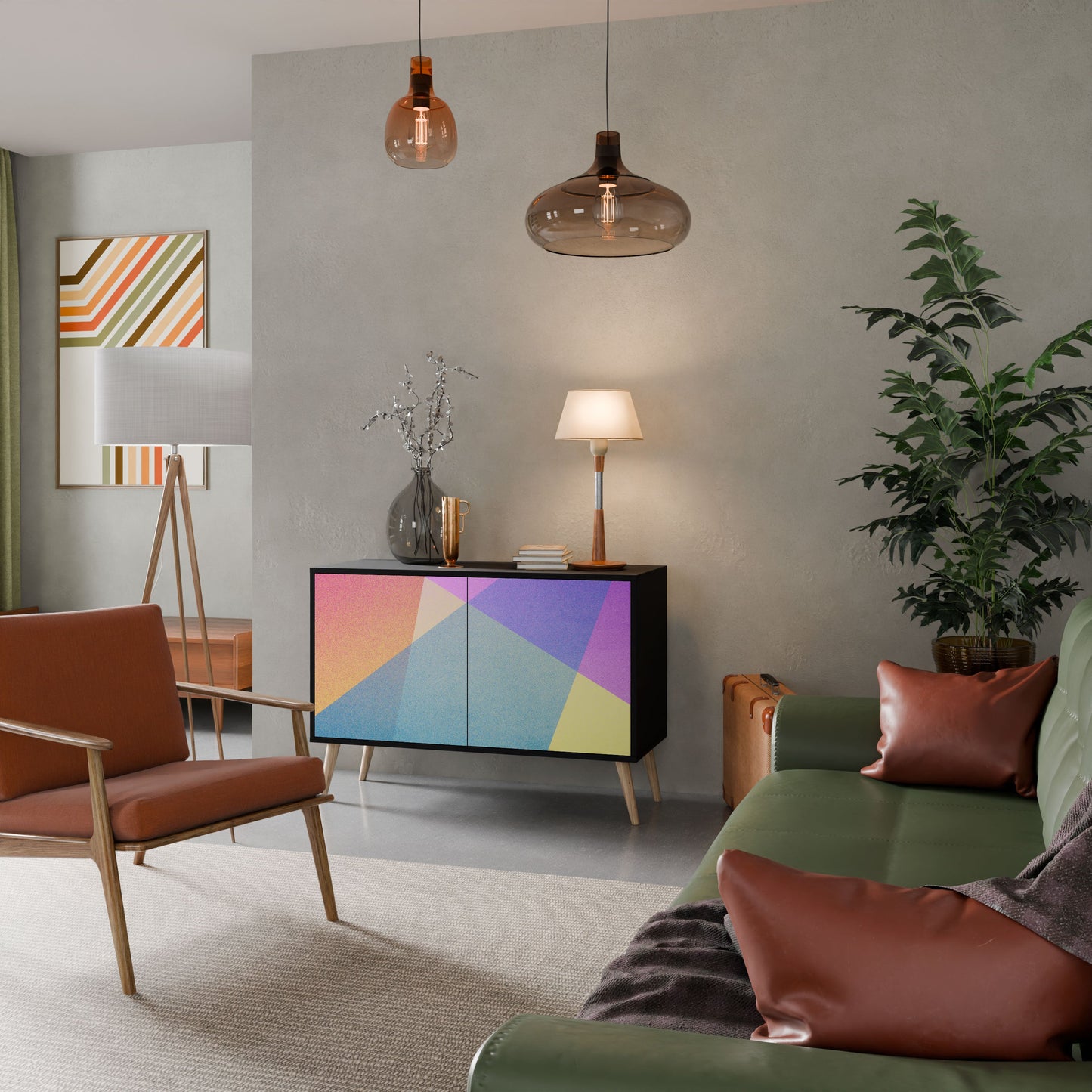 Credenza a 2 ante BRIGHT GEOMETRY in finitura nera