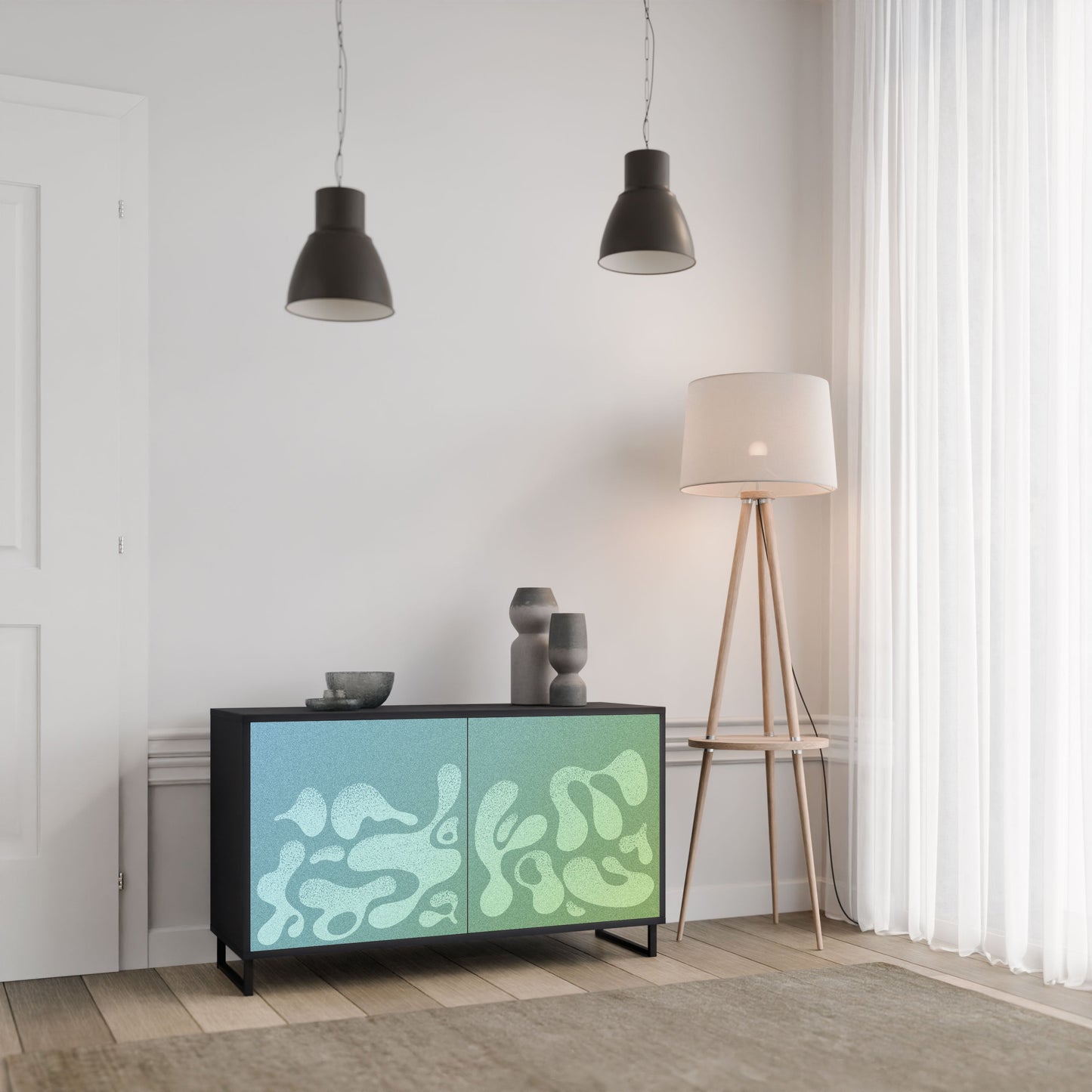 Credenza IRREGULAR BLUE a 2 ante in finitura nera