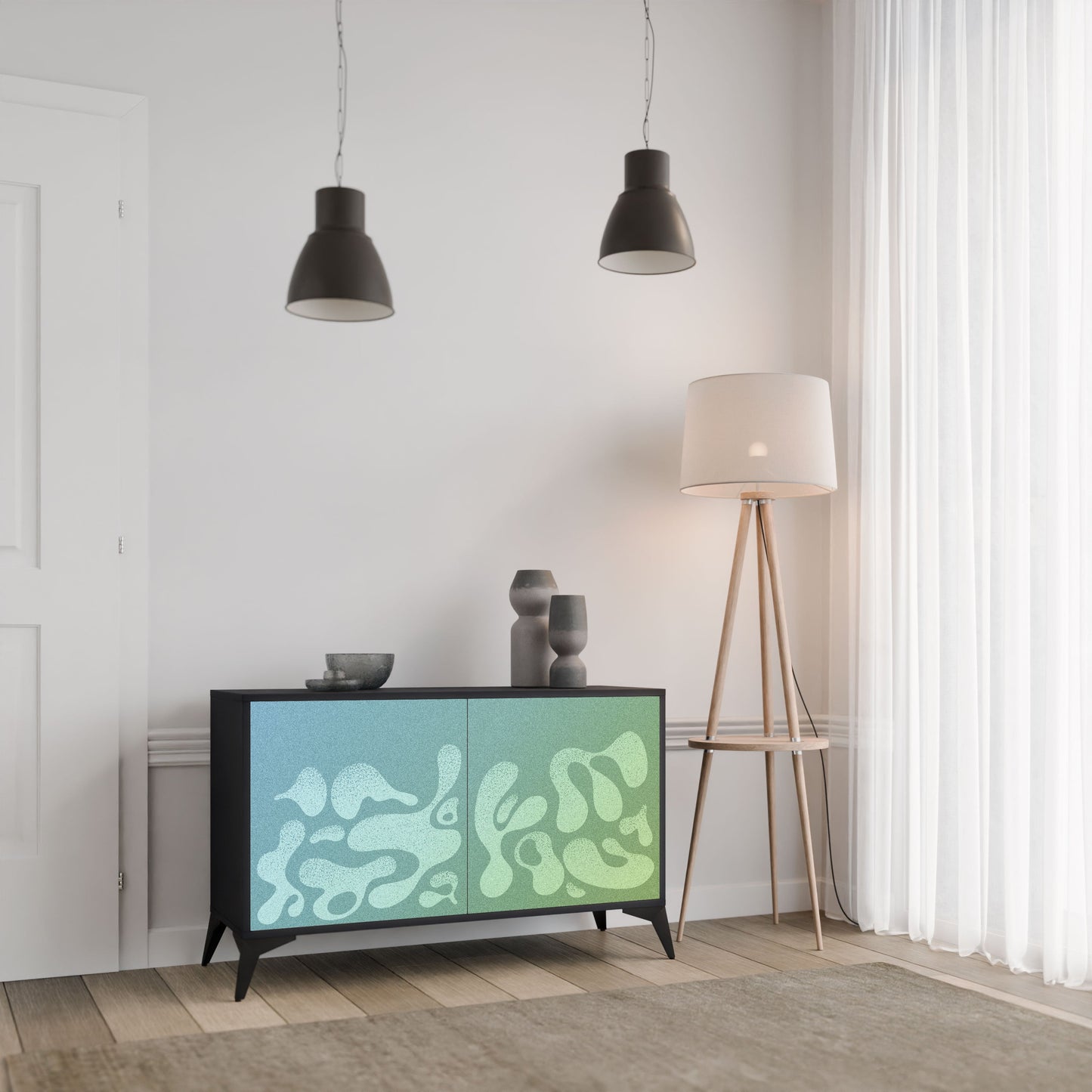 Credenza IRREGULAR BLUE a 2 ante in finitura nera