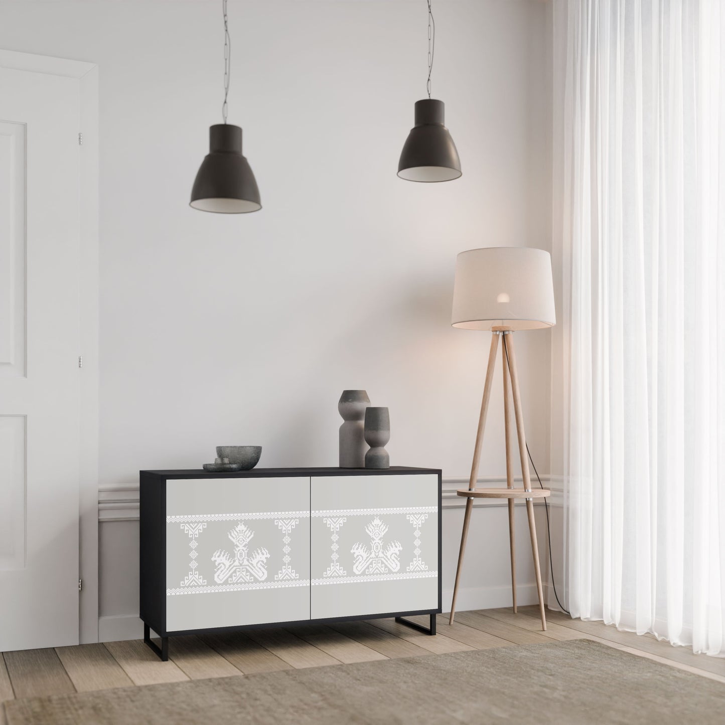 Credenza THAI GRAY a 2 ante in finitura nera