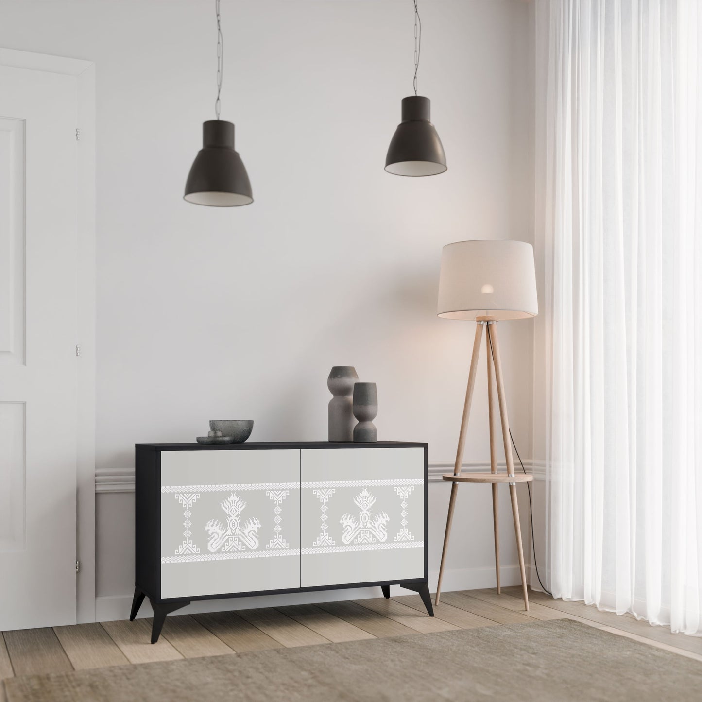 Credenza THAI GRAY a 2 ante in finitura nera