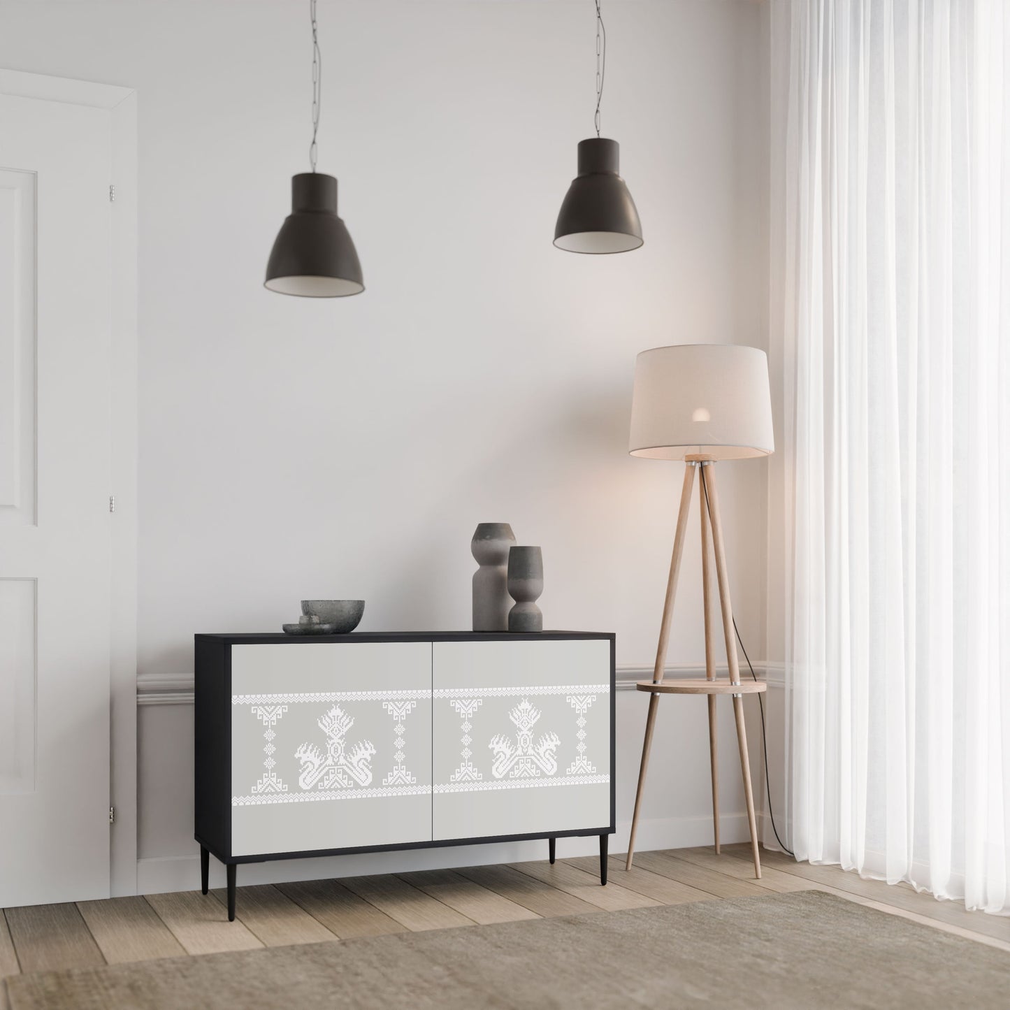 Credenza THAI GRAY a 2 ante in finitura nera