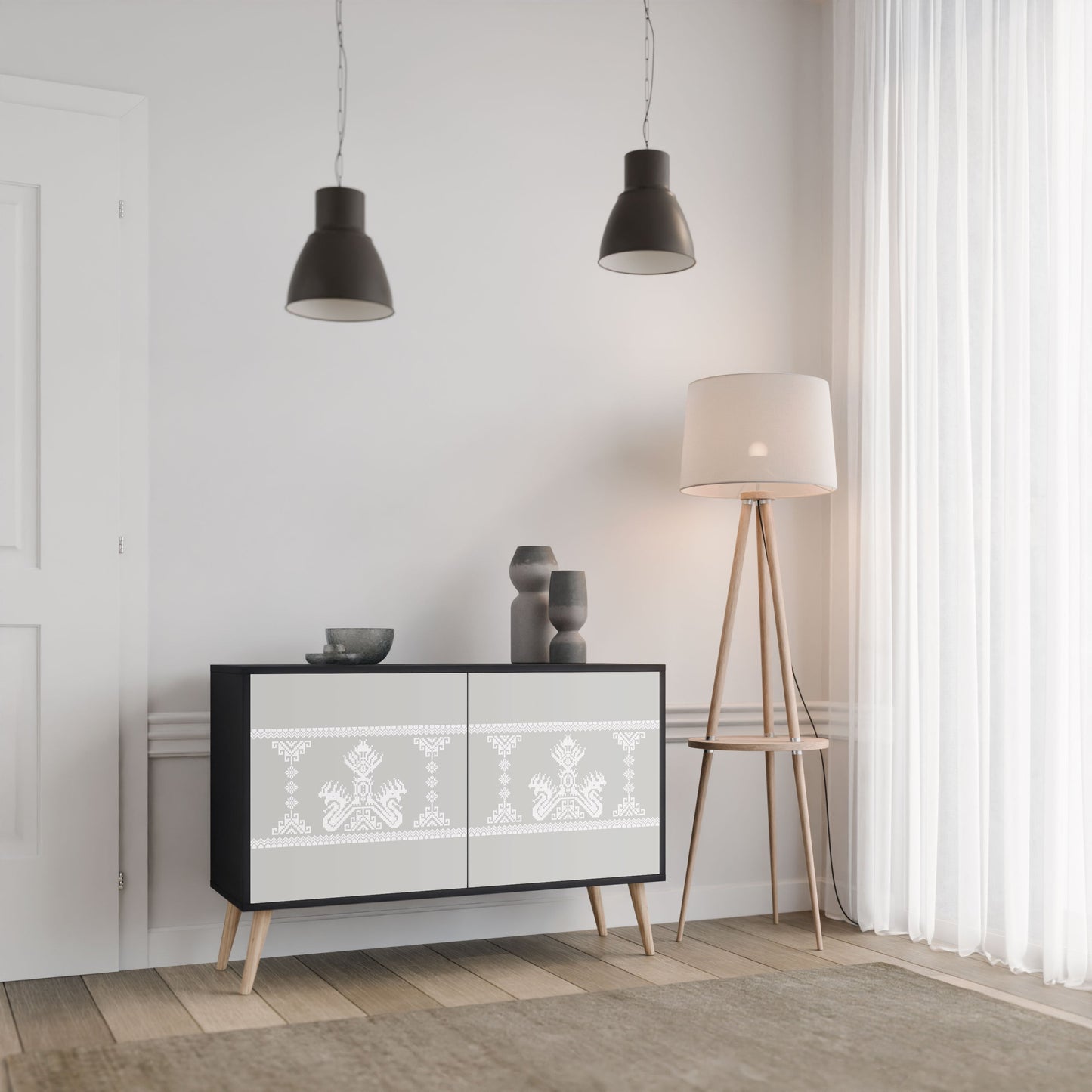 Credenza THAI GRAY a 2 ante in finitura nera