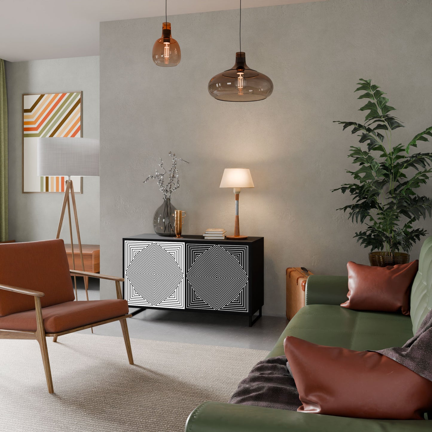 Credenza POLYGON ILLUSION a 2 ante in finitura nera