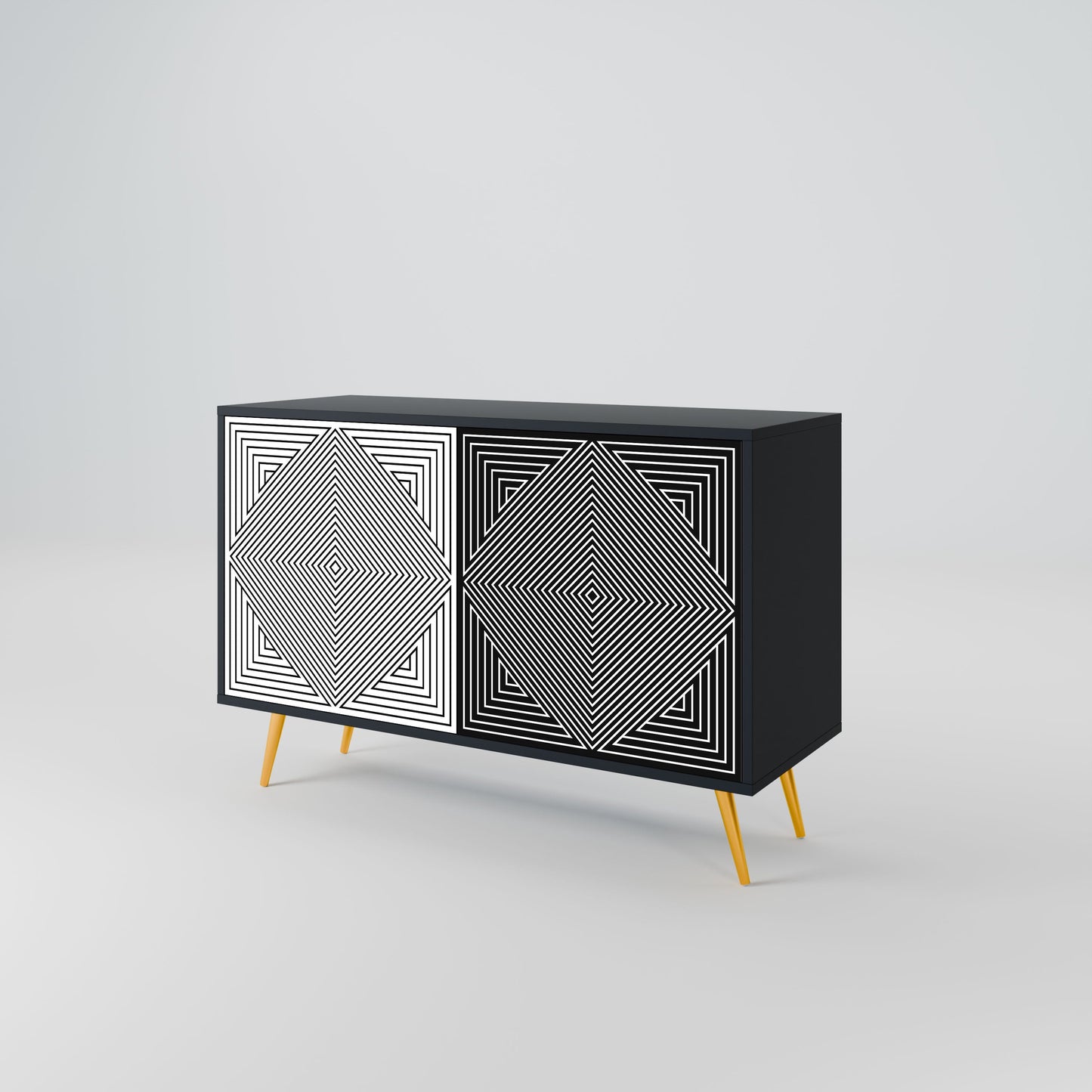 Credenza POLYGON ILLUSION a 2 ante in finitura nera