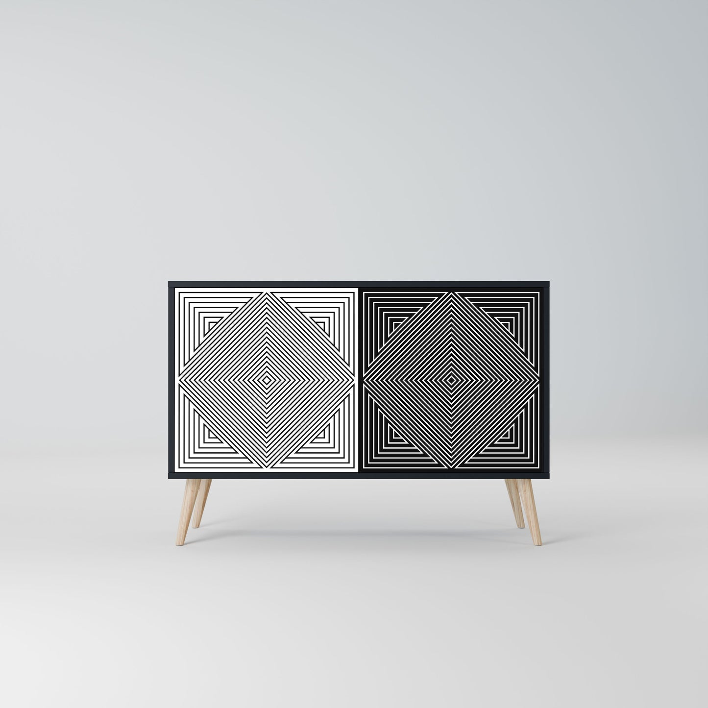 Credenza POLYGON ILLUSION a 2 ante in finitura nera