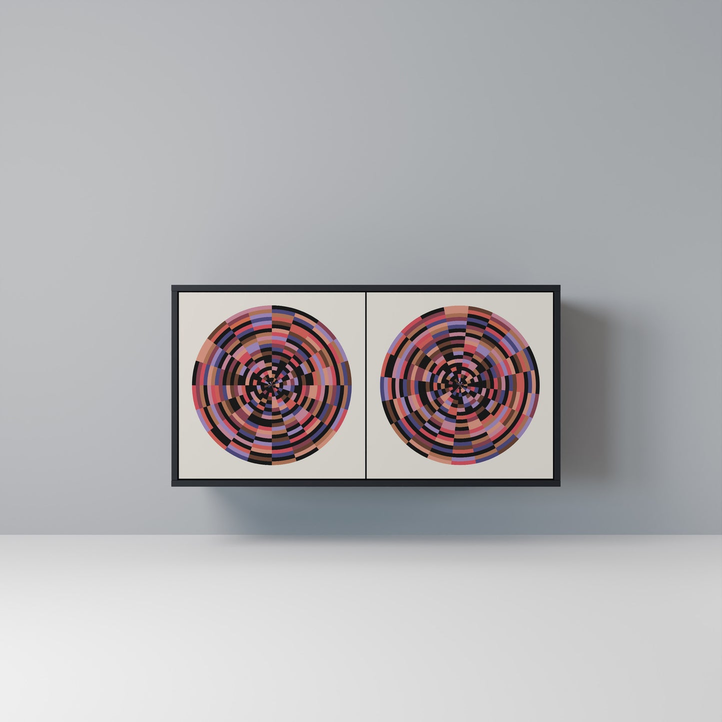 BROWN CIRCLES Madia a 2 Ante in Finitura Nera