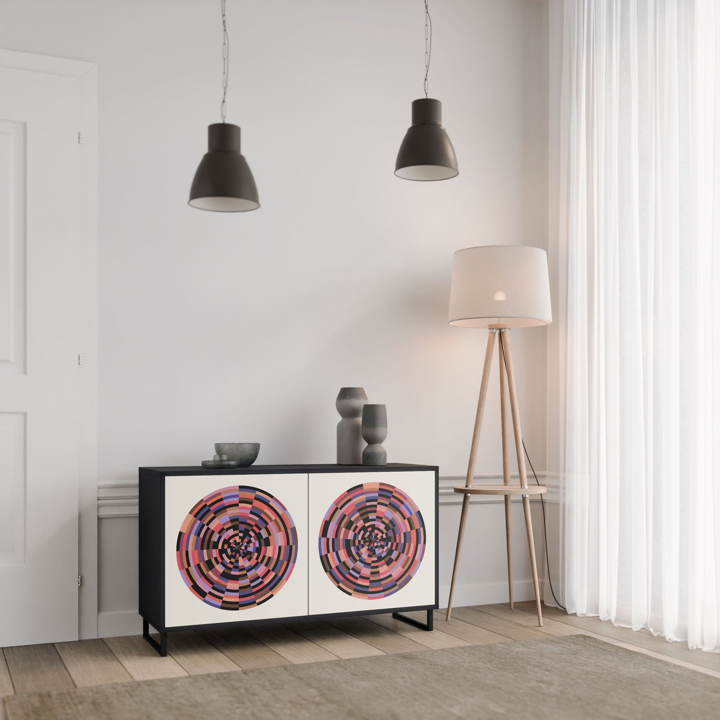 Credenza BROWN CIRCLES a 2 ante in finitura nera