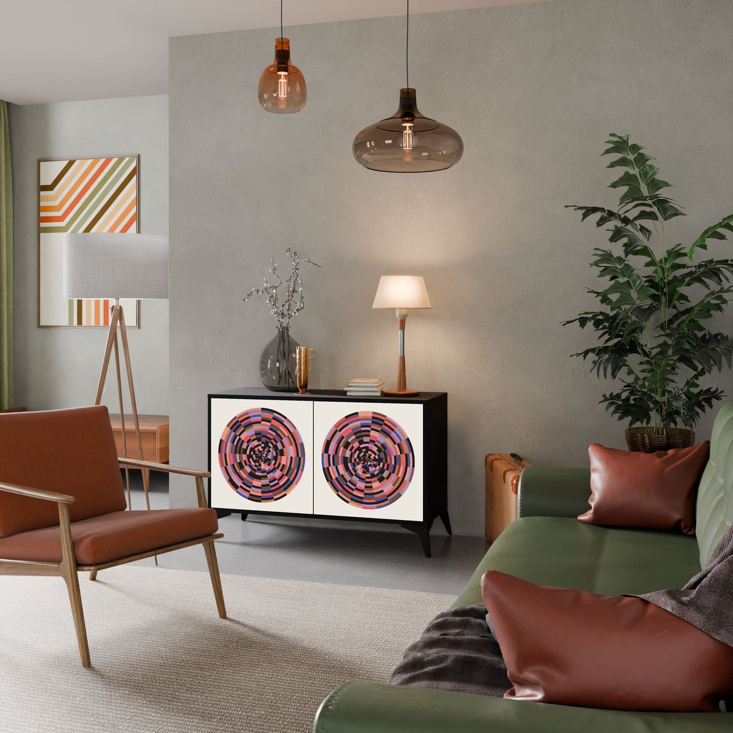 Credenza BROWN CIRCLES a 2 ante in finitura nera
