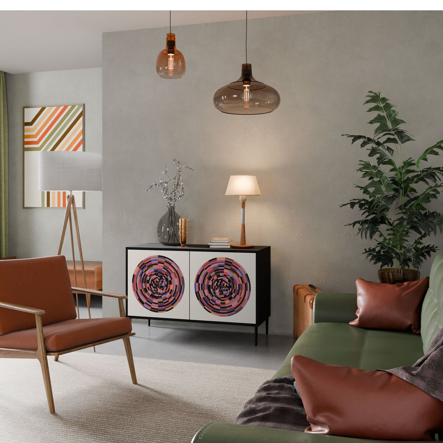 Credenza BROWN CIRCLES a 2 ante in finitura nera