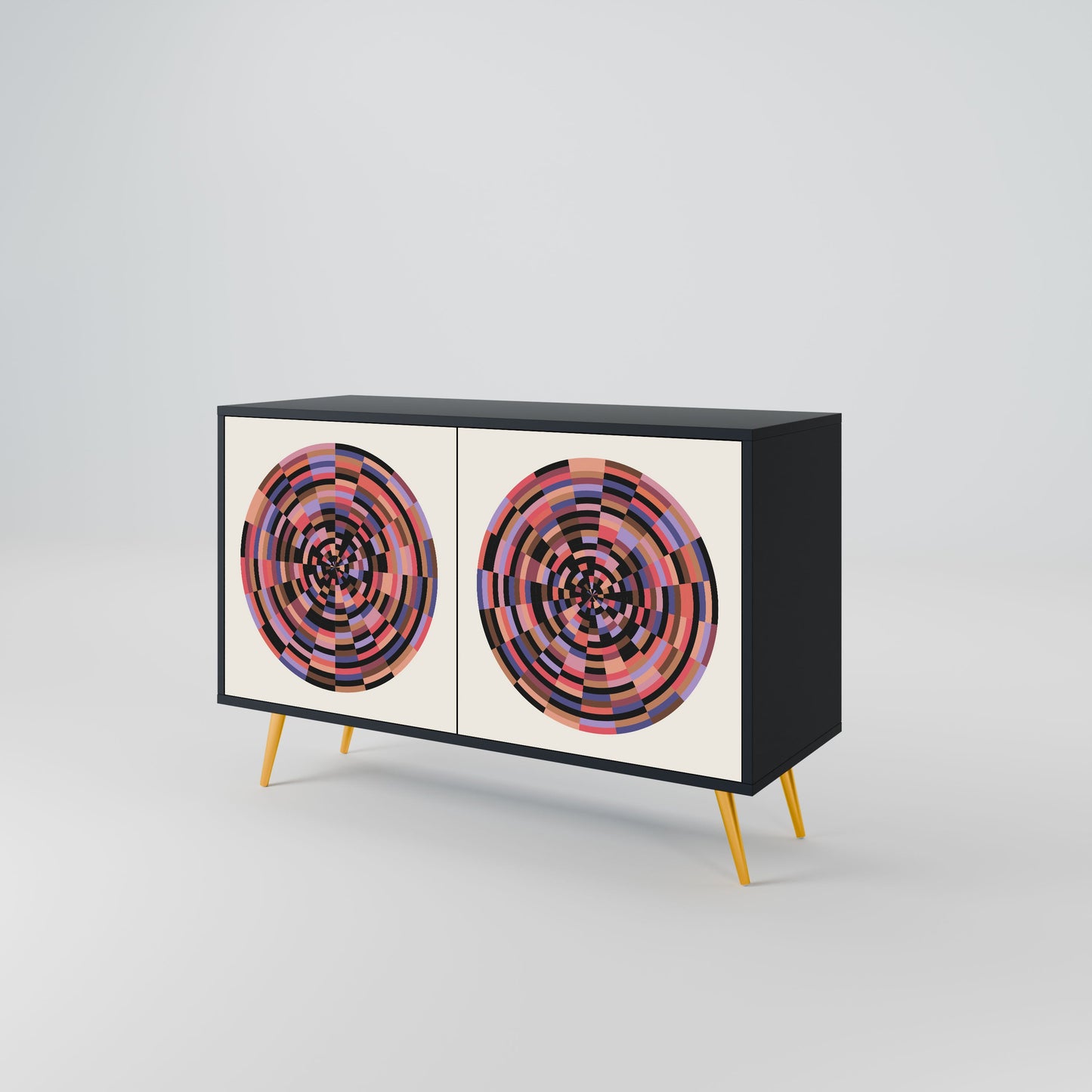 Credenza BROWN CIRCLES a 2 ante in finitura nera