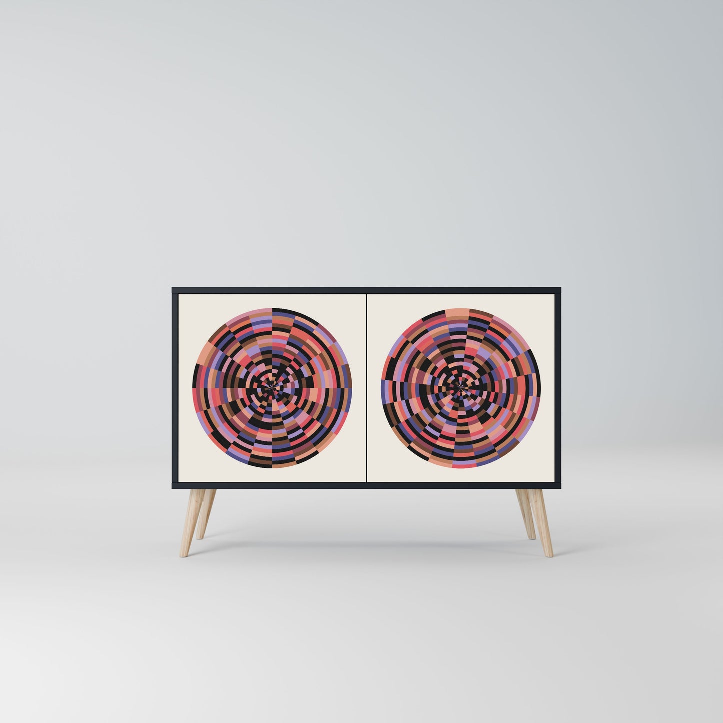 Credenza BROWN CIRCLES a 2 ante in finitura nera