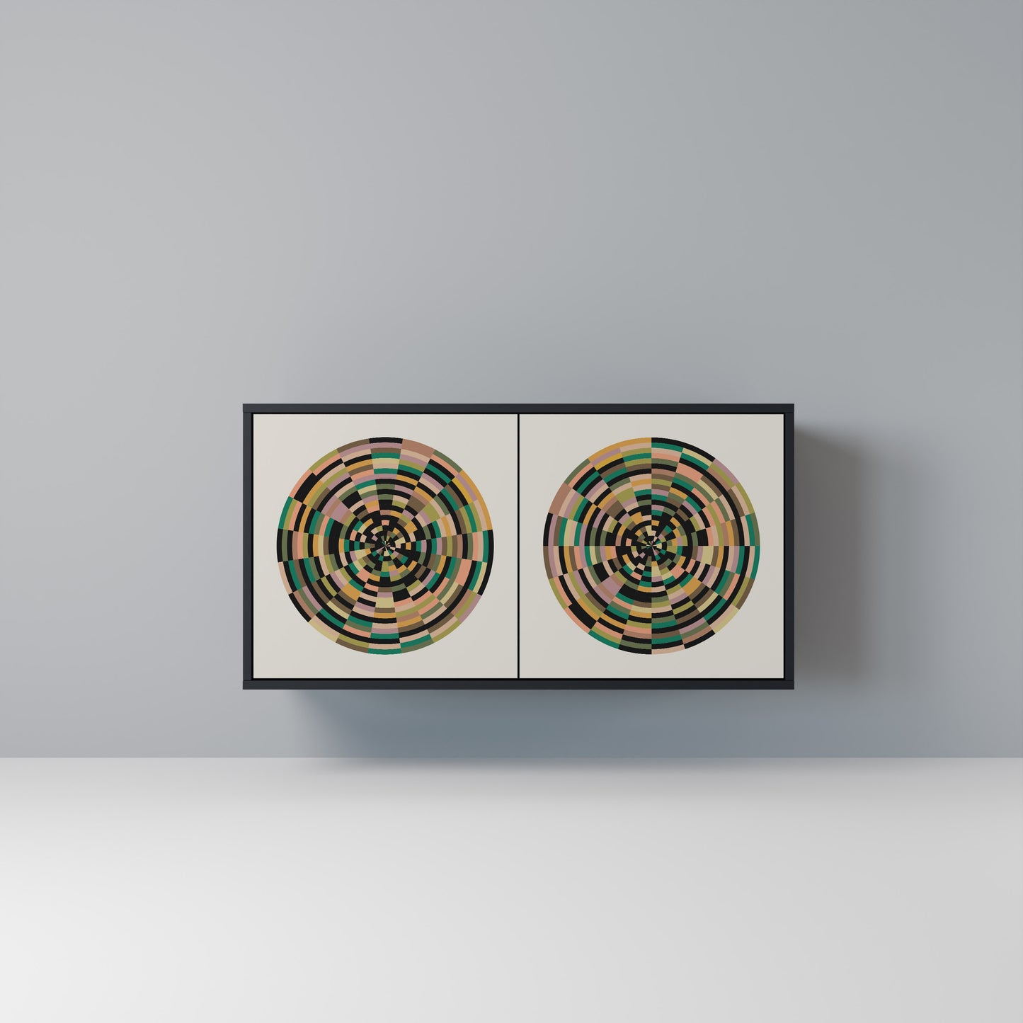 GREEN CIRCLES Madia a 2 Ante in Finitura Nera