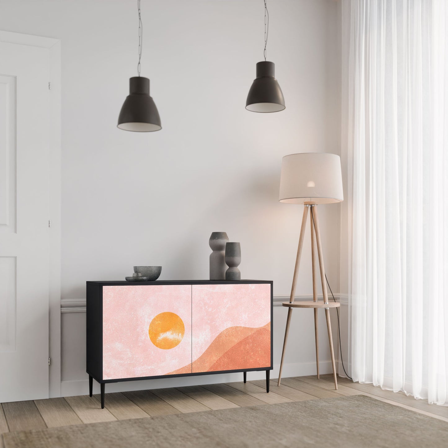 Credenza LUMINOUS SUNLIGHT a 2 ante in finitura nera