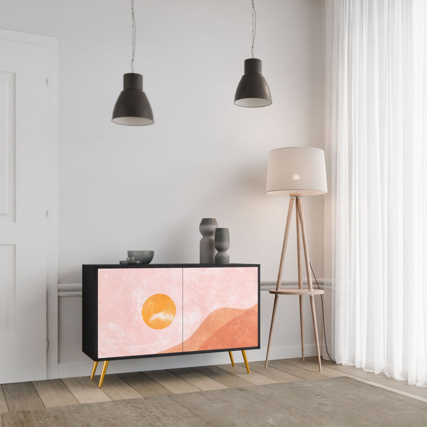 Credenza LUMINOUS SUNLIGHT a 2 ante in finitura nera