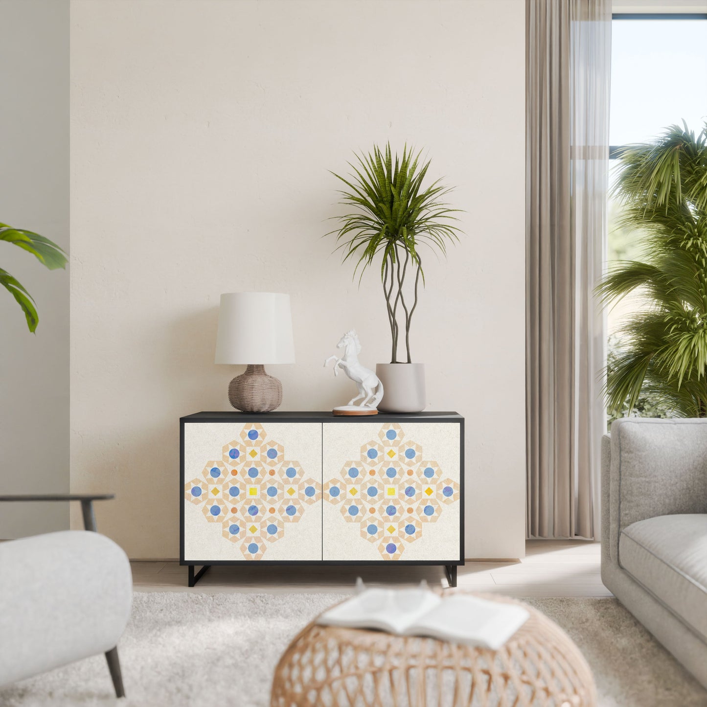 Credenza a 2 ante PATTERNED PRISM in finitura nera