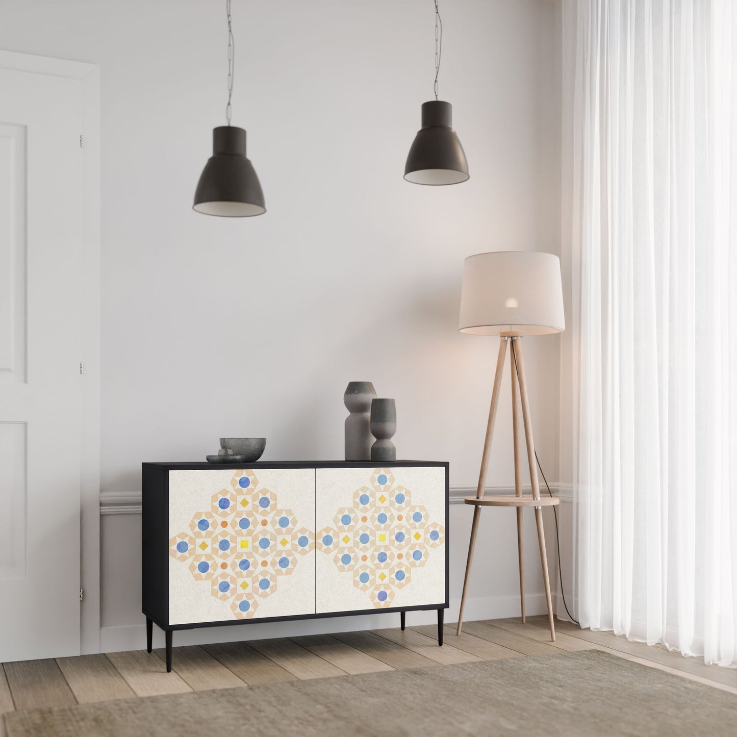 Credenza a 2 ante PATTERNED PRISM in finitura nera