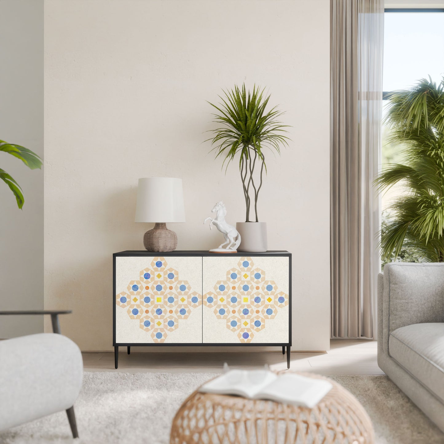 Credenza a 2 ante PATTERNED PRISM in finitura nera