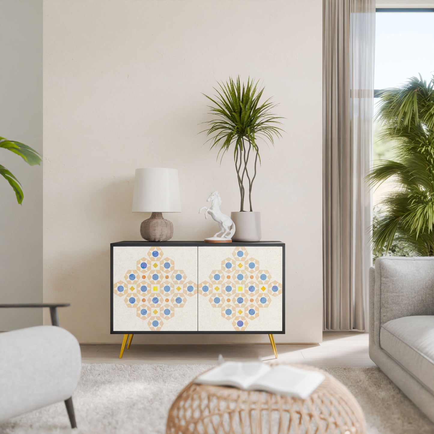 Credenza a 2 ante PATTERNED PRISM in finitura nera