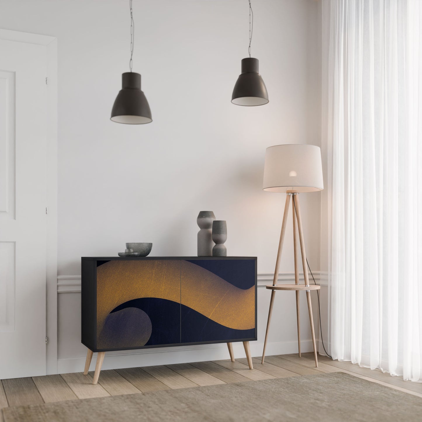 Credenza HOLLOW TIME a 2 ante in finitura nera