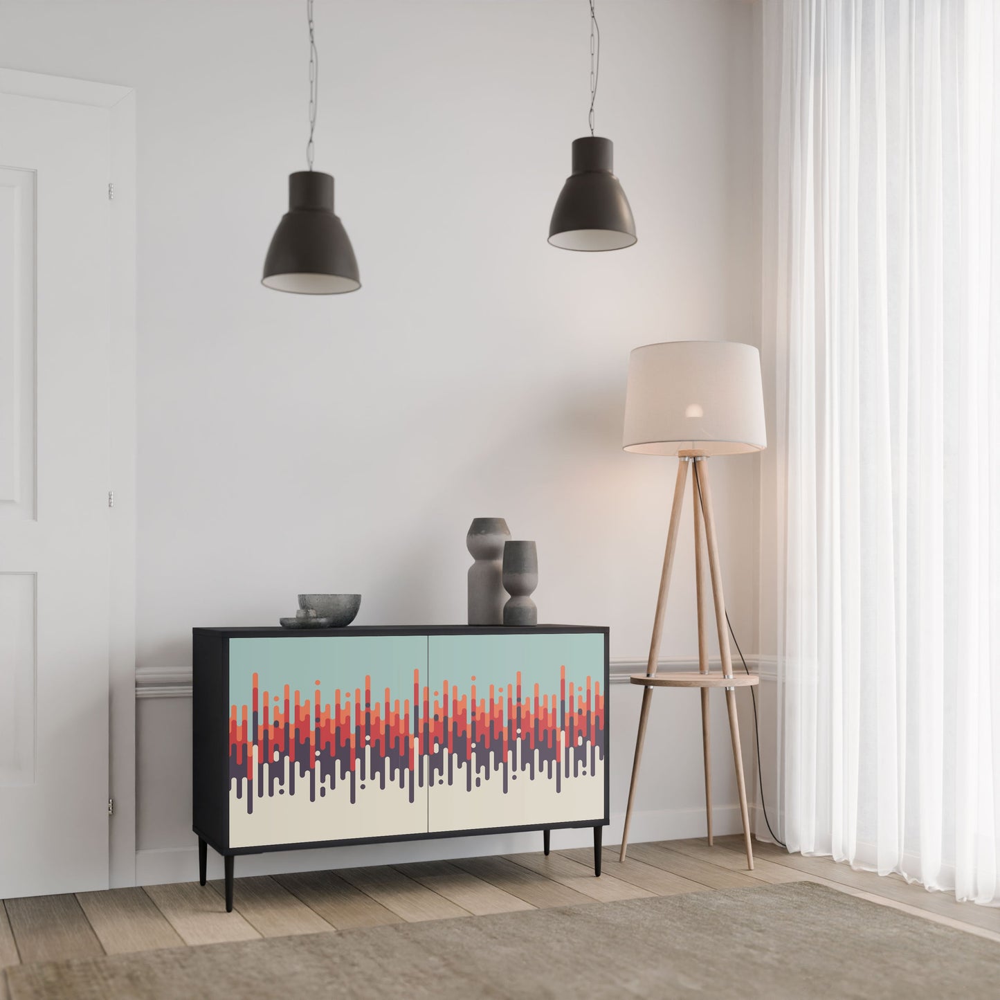 Credenza a 2 ante CHROMA CONTOURS in finitura nera