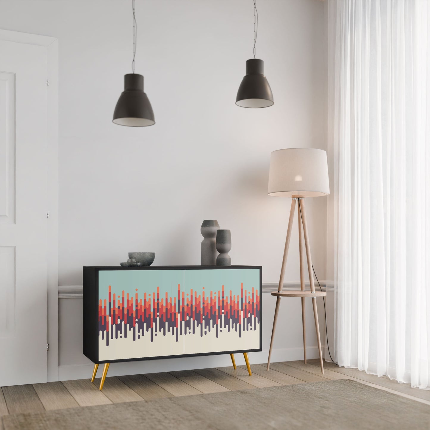 Credenza a 2 ante CHROMA CONTOURS in finitura nera