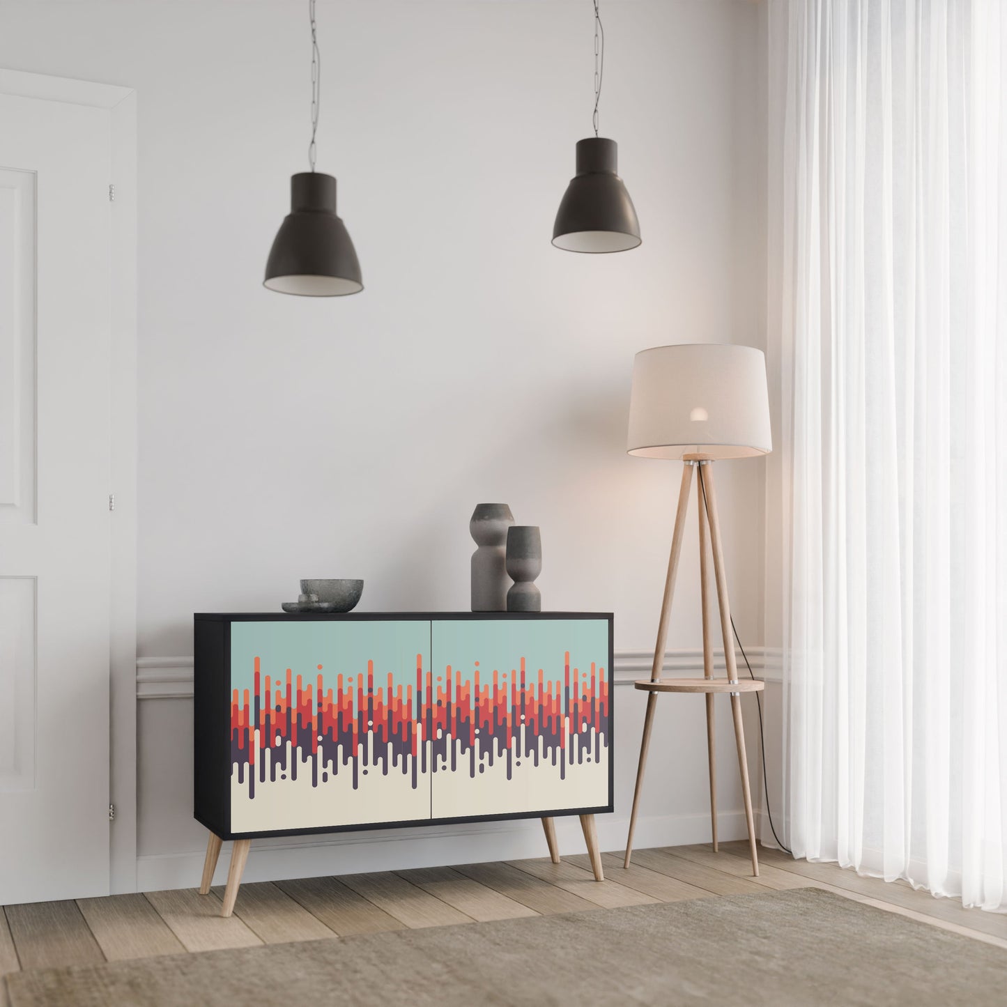 Credenza a 2 ante CHROMA CONTOURS in finitura nera